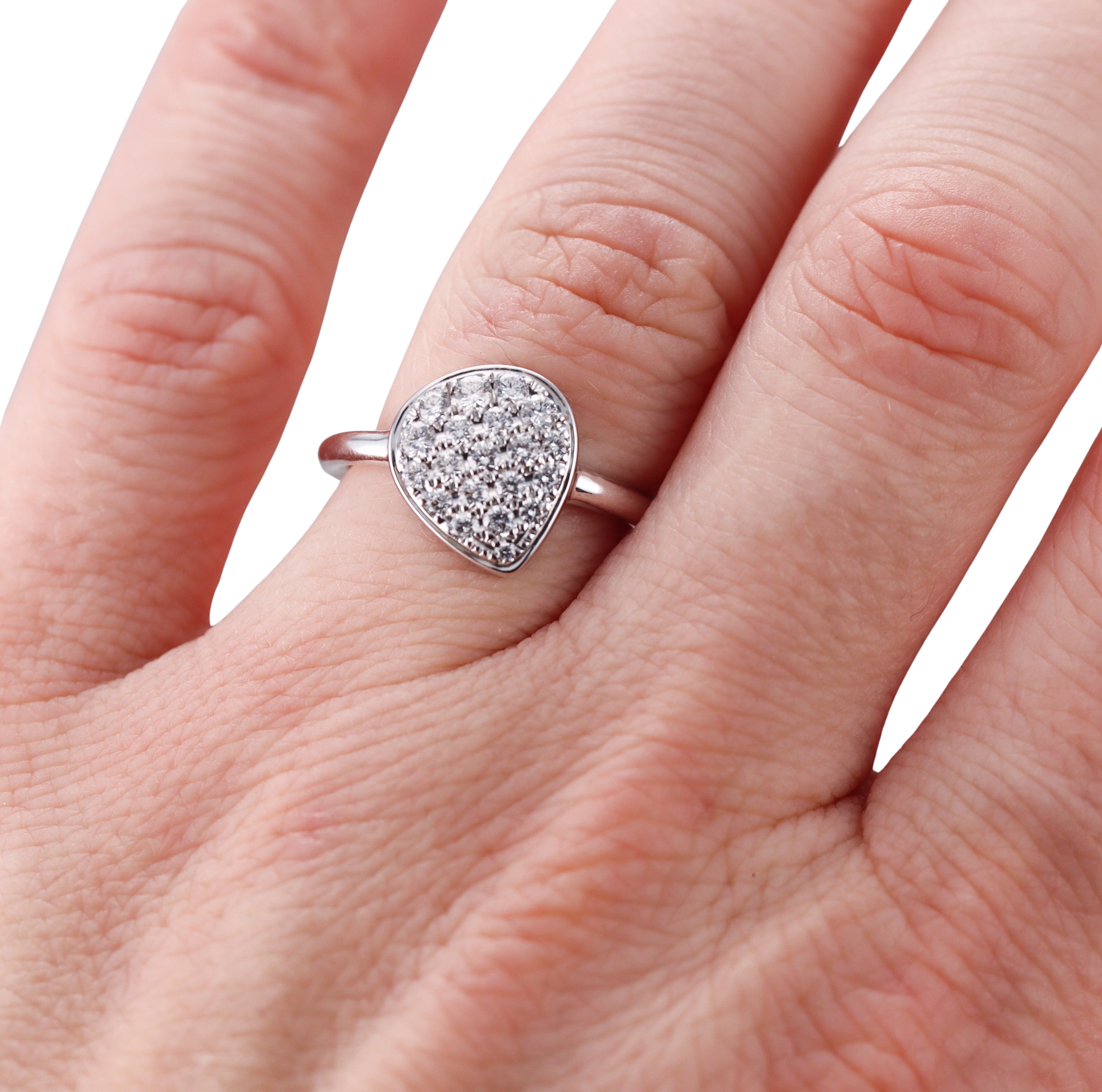 Modern Italian 18k White Gold Diamond Ring