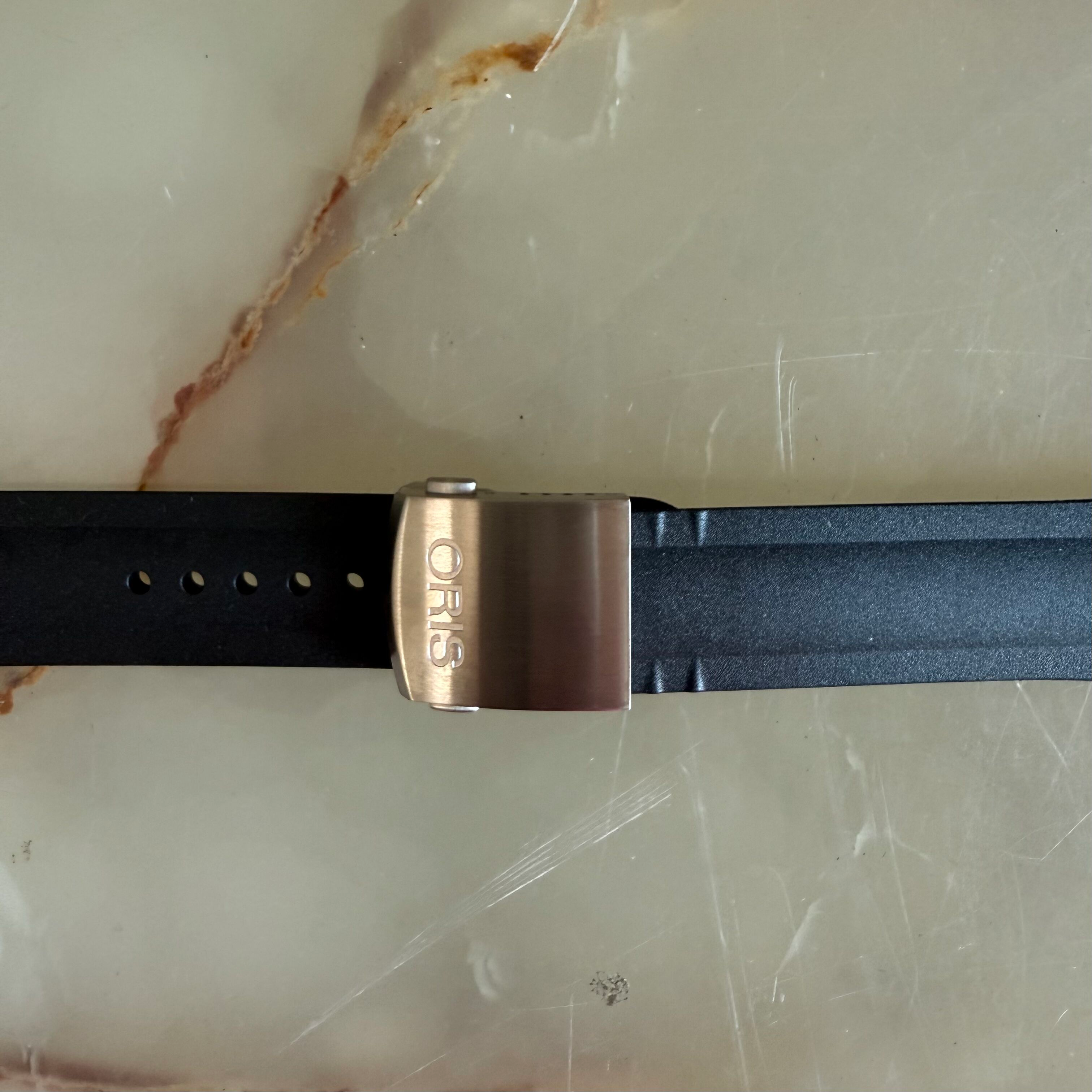 Authentic Oris Black Rubber Watch Strap Band 25mm w Deployant Buckle 0742506