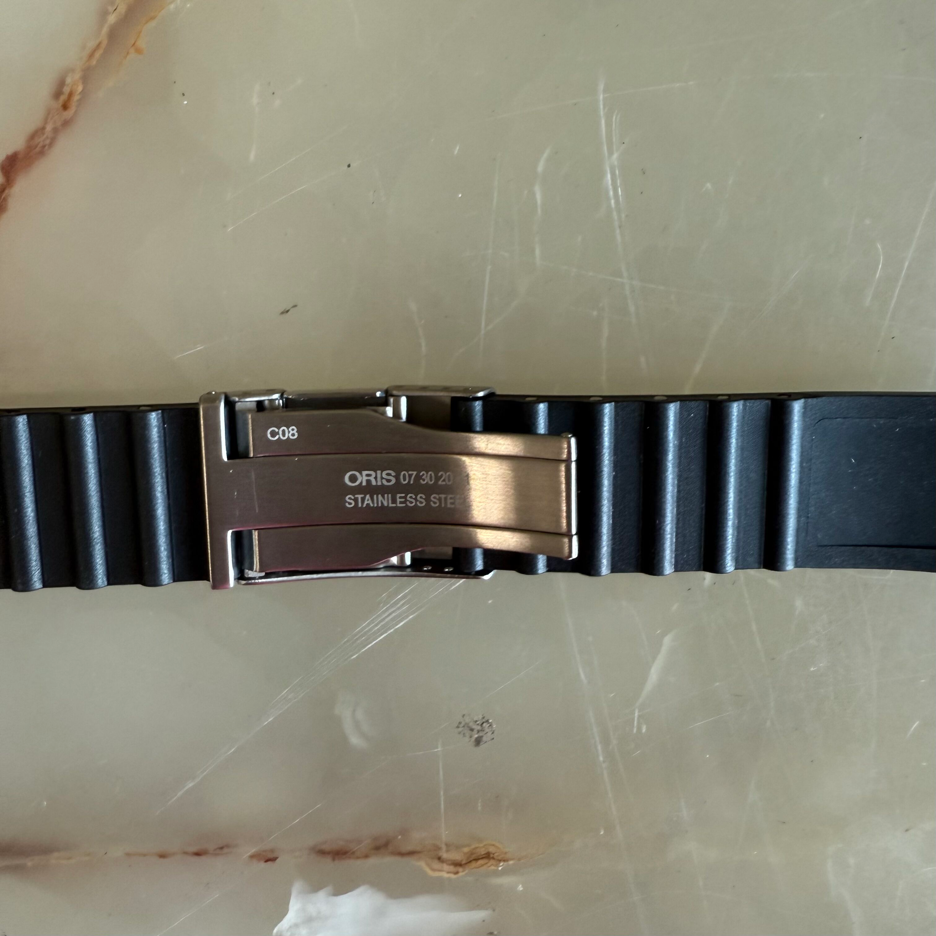 Authentic Oris Black Rubber Watch Strap Band 23mm w Deployant Buckle 42501