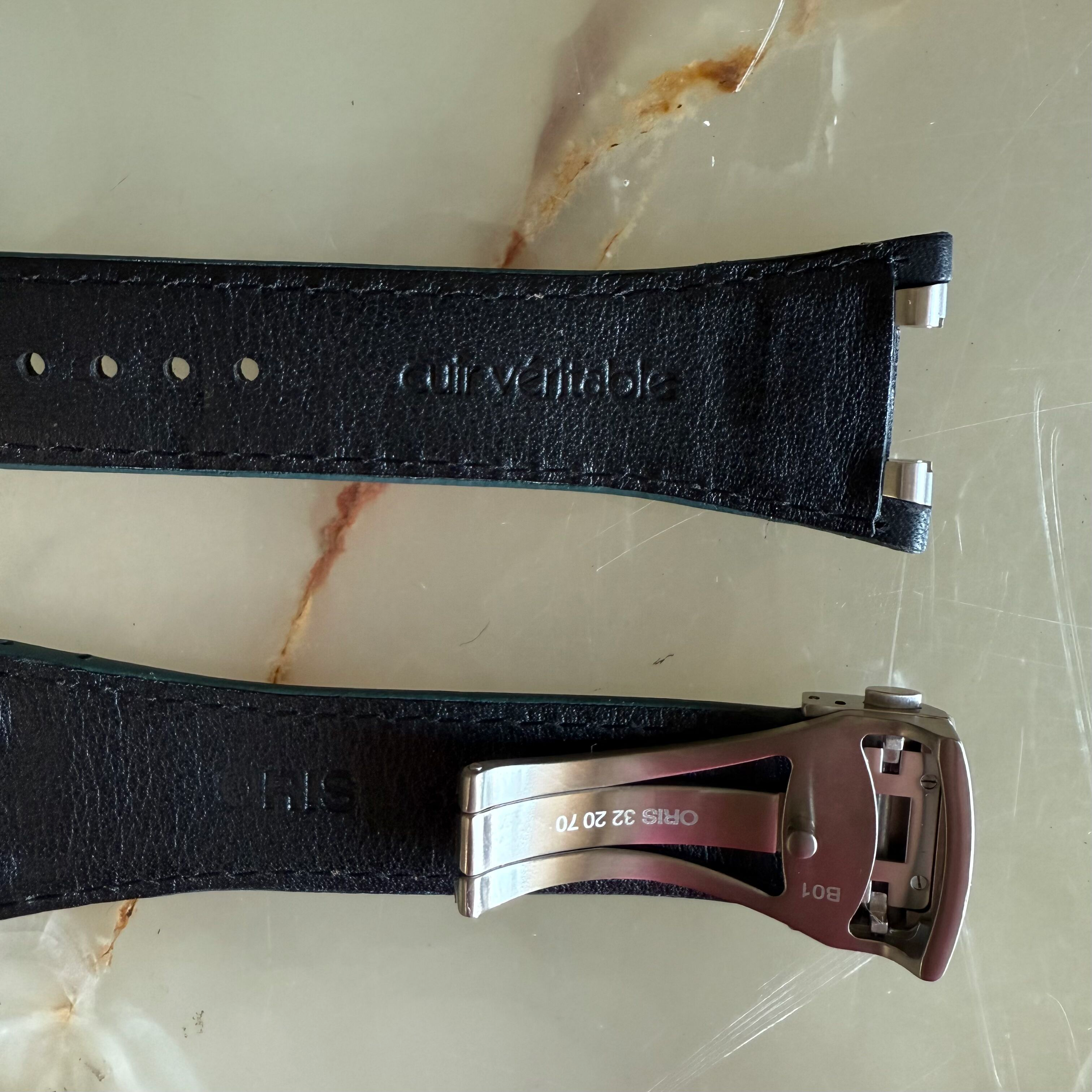 Authentic Oris TT3 Black Leather Watch Strap Band 28mm w Deployant Buckle 07 5 28 02FC