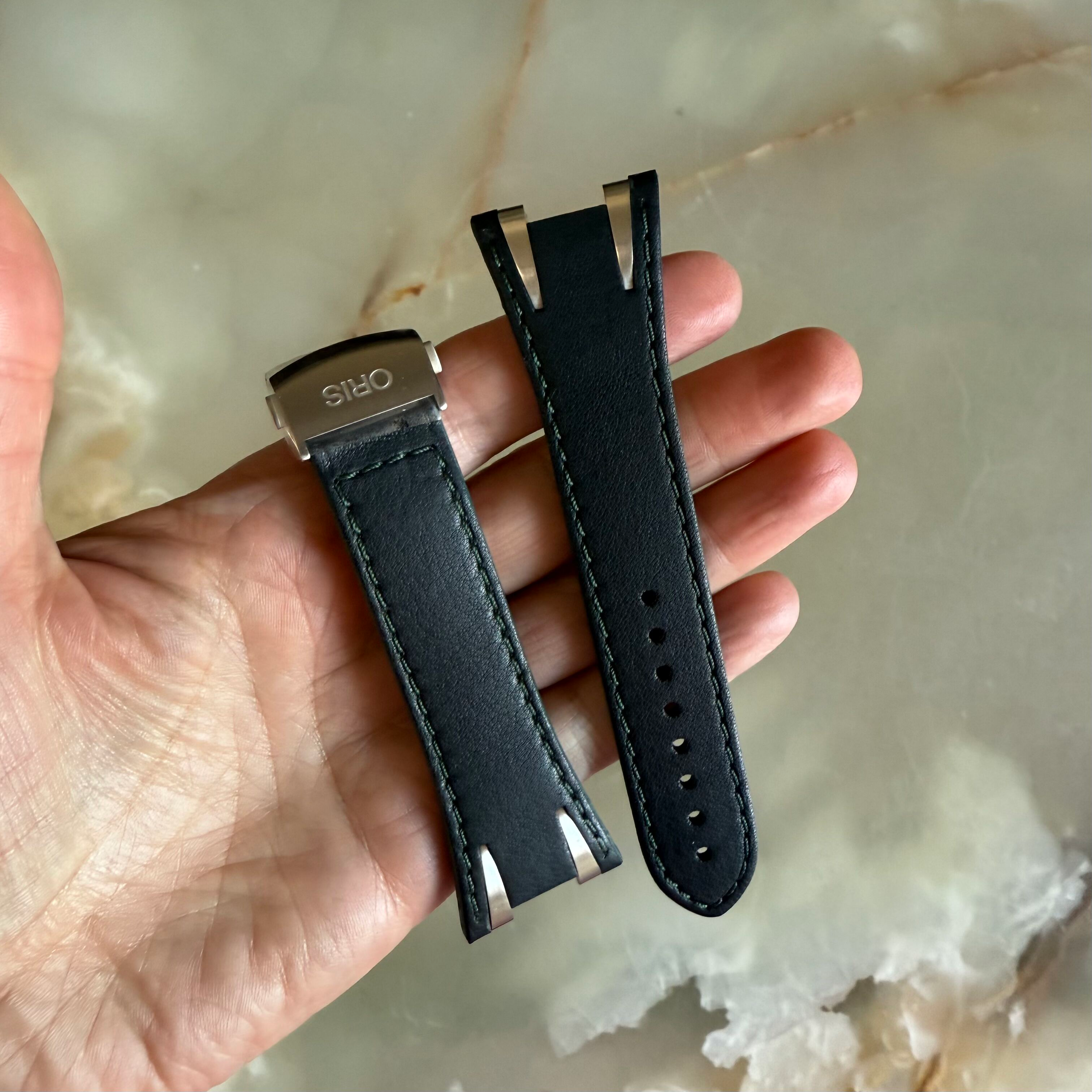 Authentic Oris TT3 Black Leather Watch Strap Band 28mm w Deployant Buckle 07 5 28 02FC