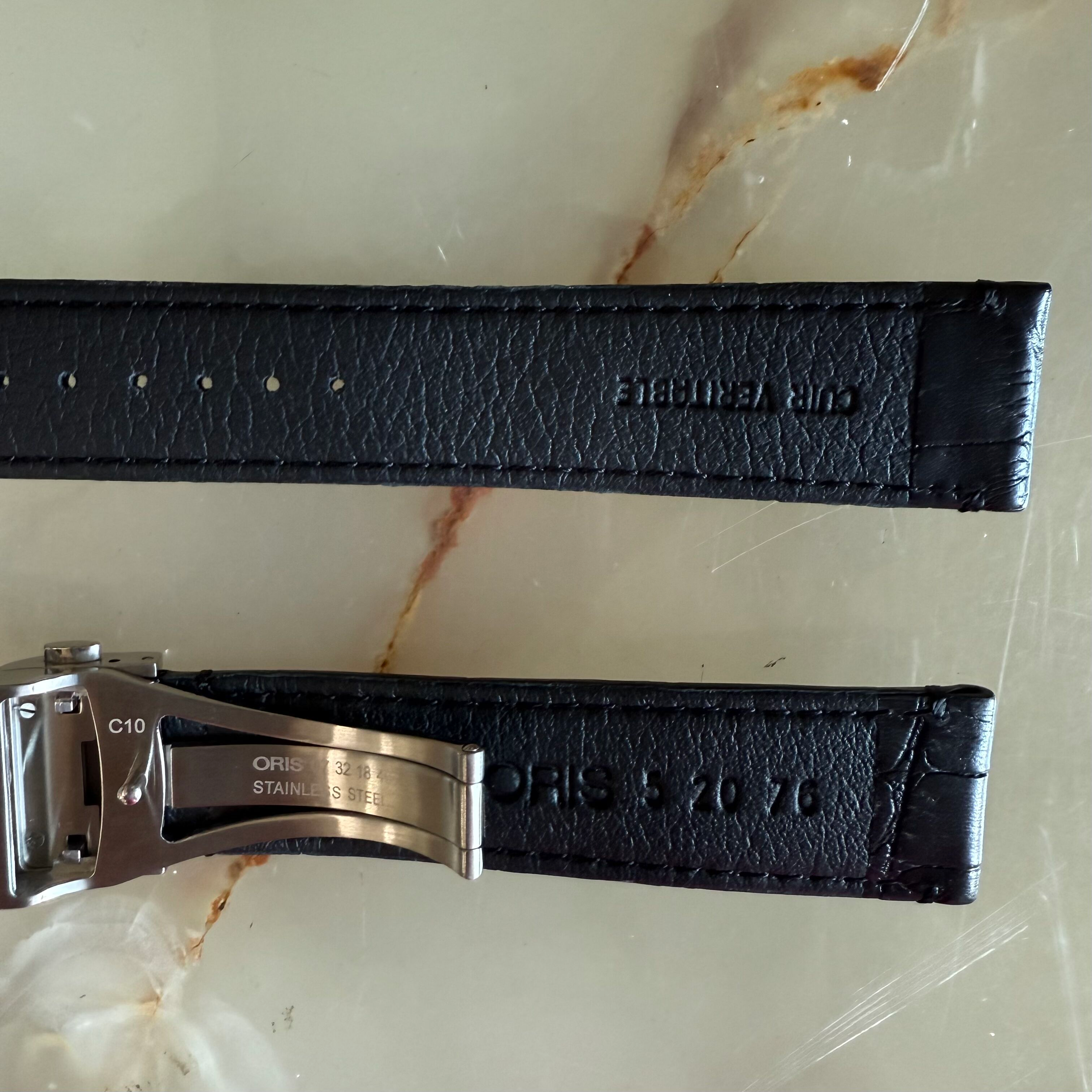 Authentic Oris Black Leather Watch Strap Band 20mm w Deployant Buckle 52076