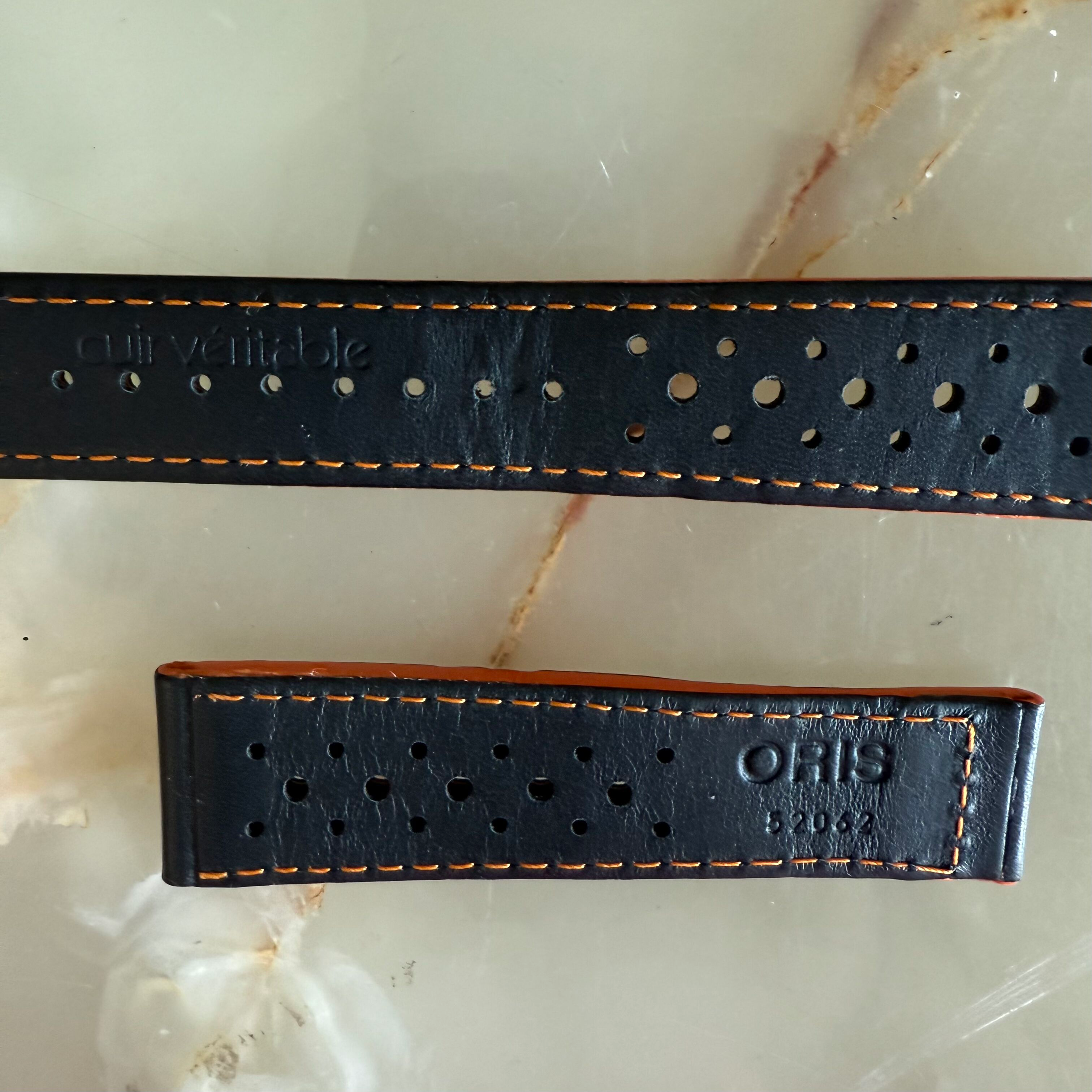 Authentic Oris Black Orange Leather Watch Strap Band 20mm 52062