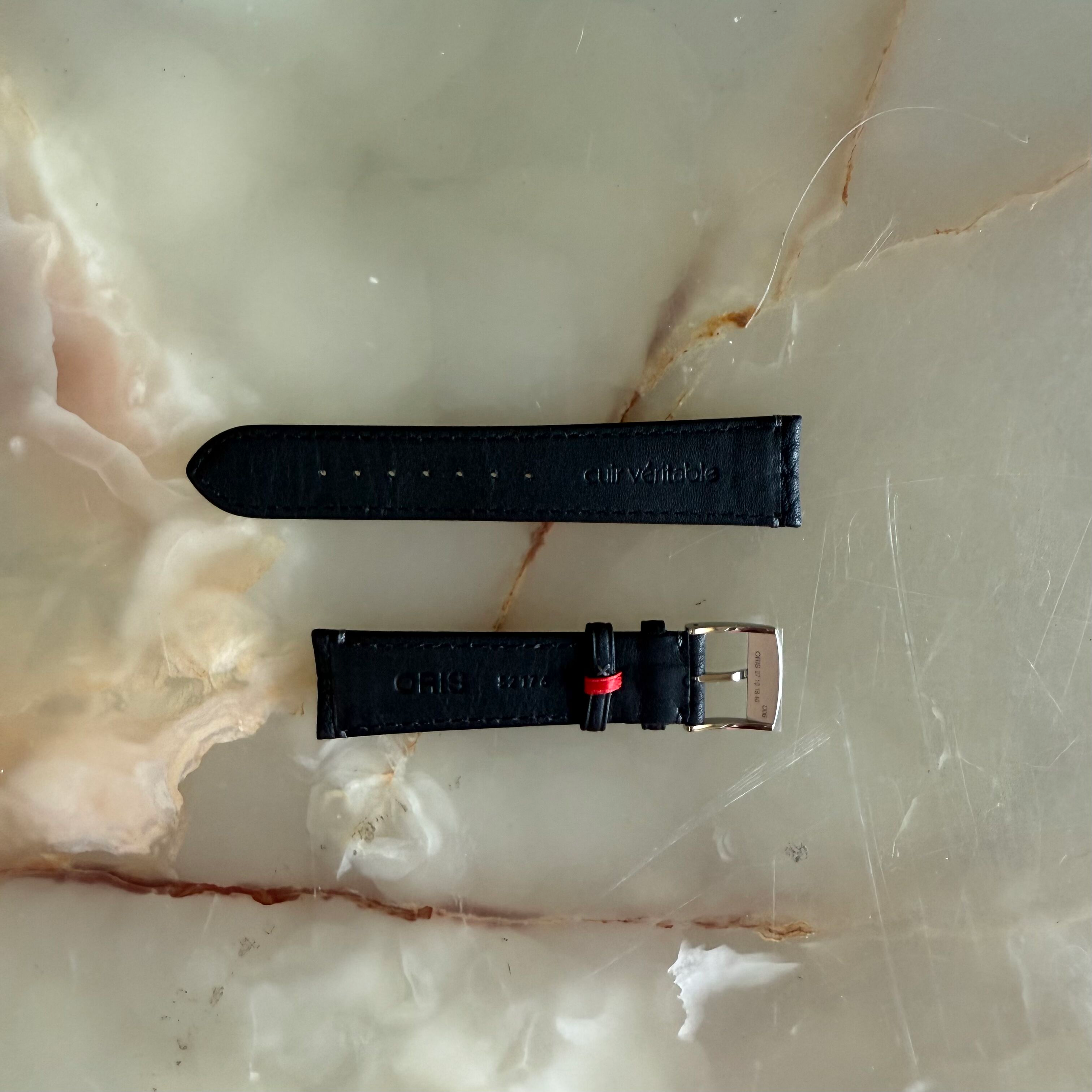 Authentic Oris Black Leather Watch Strap Band 21mm w Buckle 52176