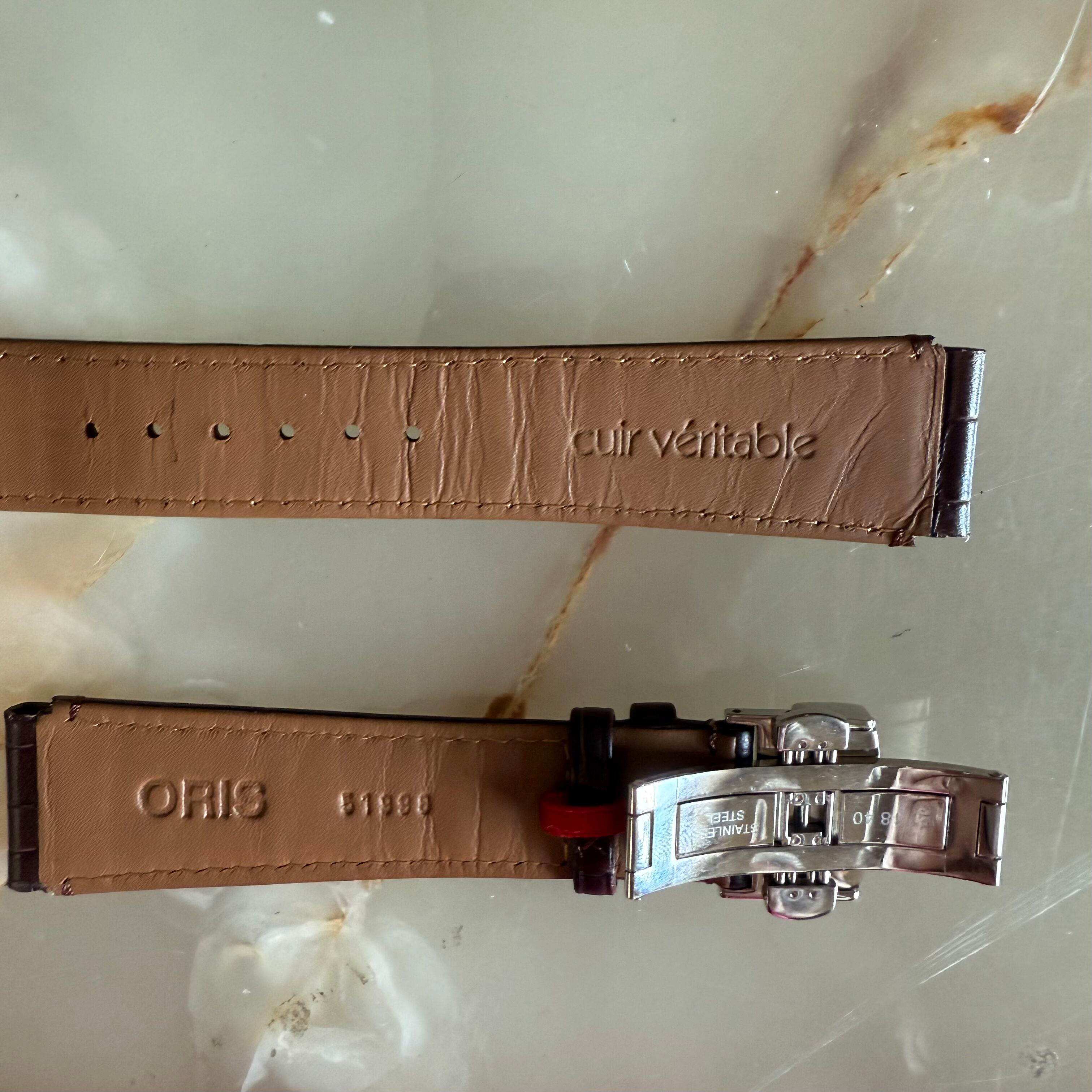 Authentic Oris Brown Leather Watch Strap Band 19mm w Deployant Buckle 51898