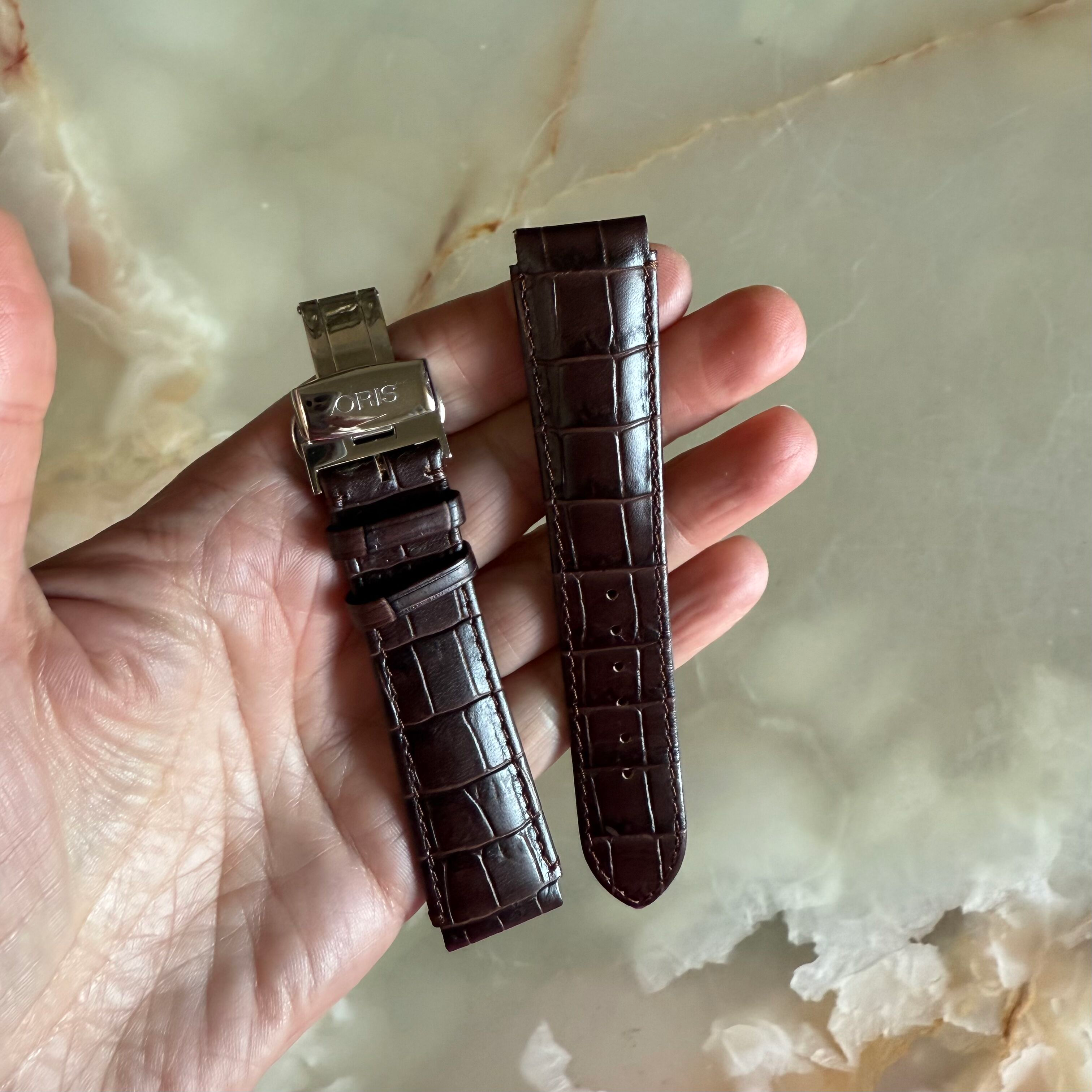 Authentic Oris Brown Leather Watch Strap Band 19mm w Deployant Buckle 51898
