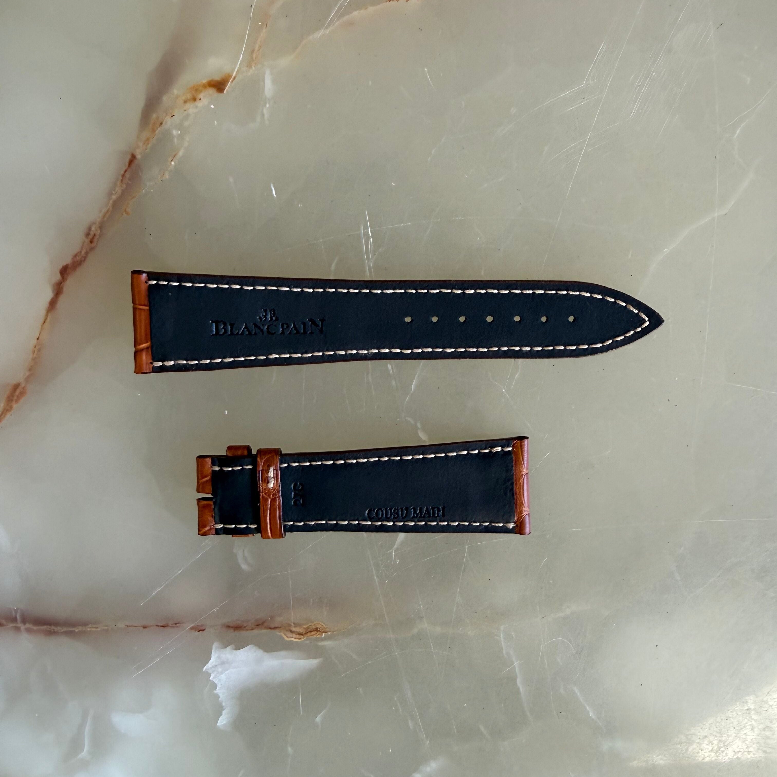 Authentic Blancpain Brown Alligator Rubber Watch Band Strap 22.5mm