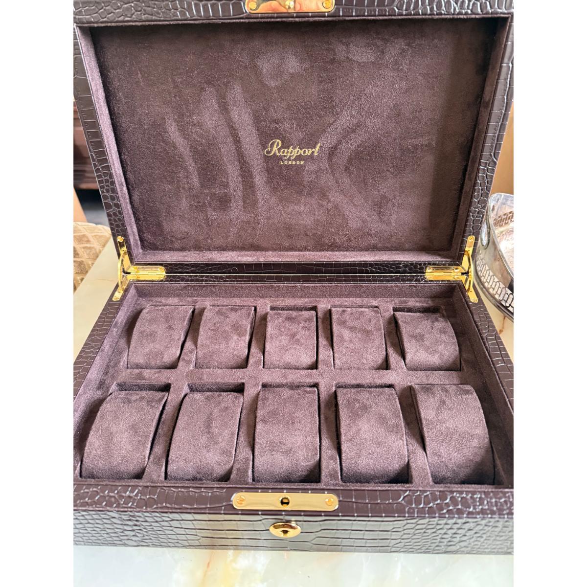Rapport Brompton Brown Crocodile Leather 10 Watch Case