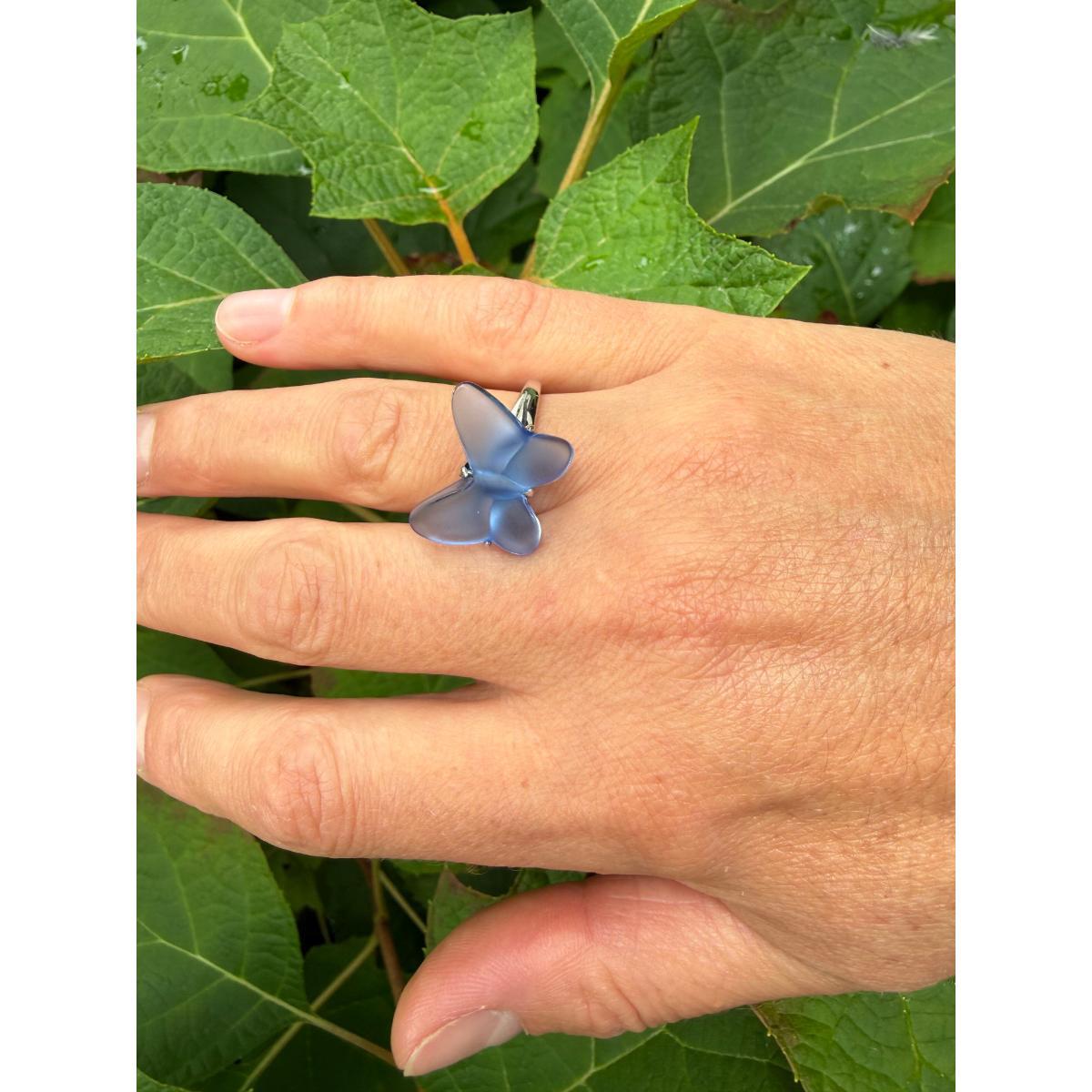 Lalique Papillon Sterling Silver Blue Crystal Butterfly Ring 10751500