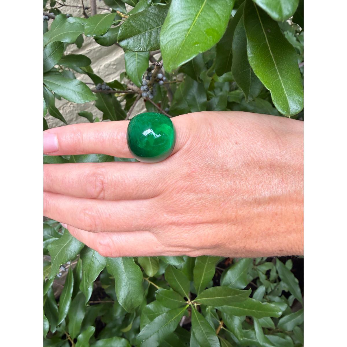 Lalique Cabochon Emerald Green Crystal Ring 6521000