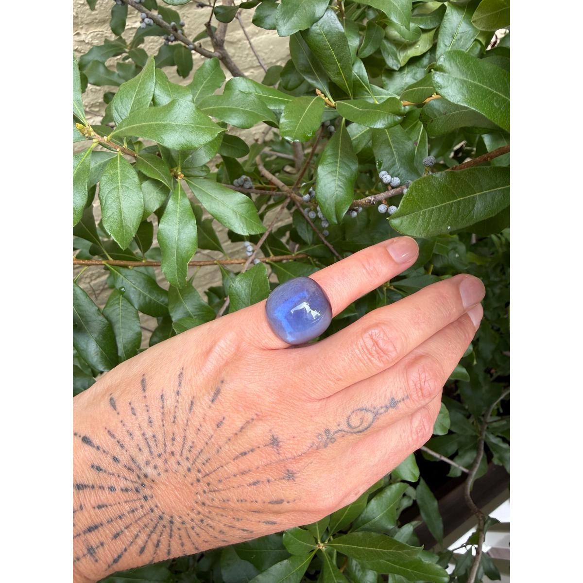 Lalique Cabochon Blue Sapphire Crystal Ring 6490300