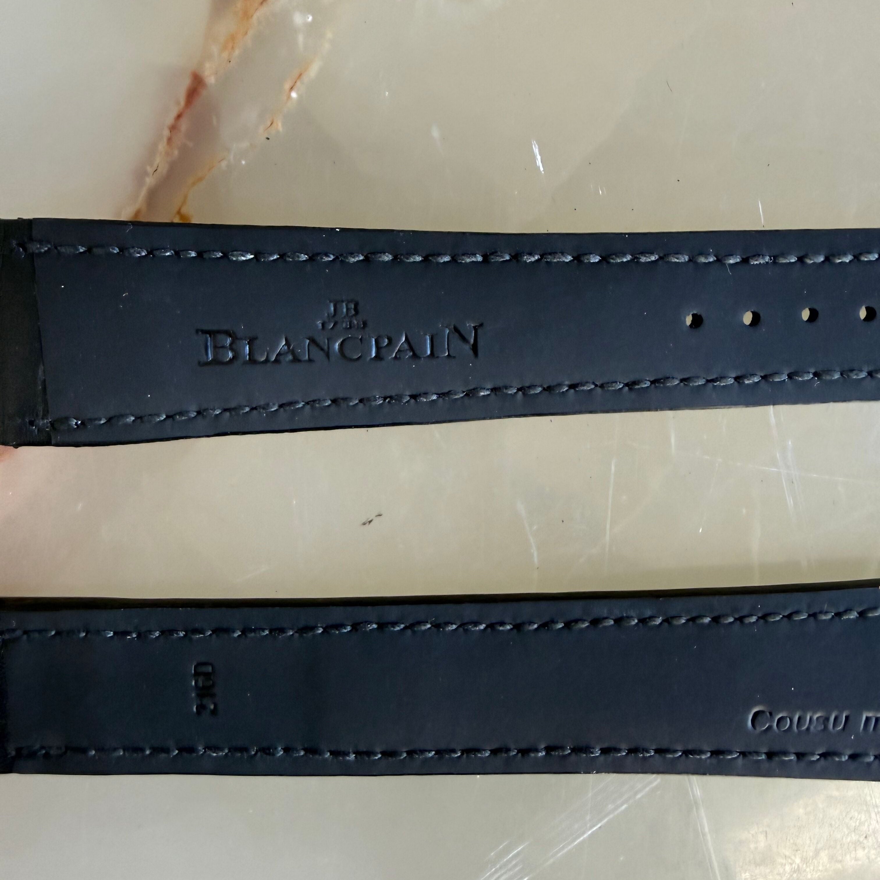 Authentic Blancpain Black Leather Rubber Watch Band Strap 20mm