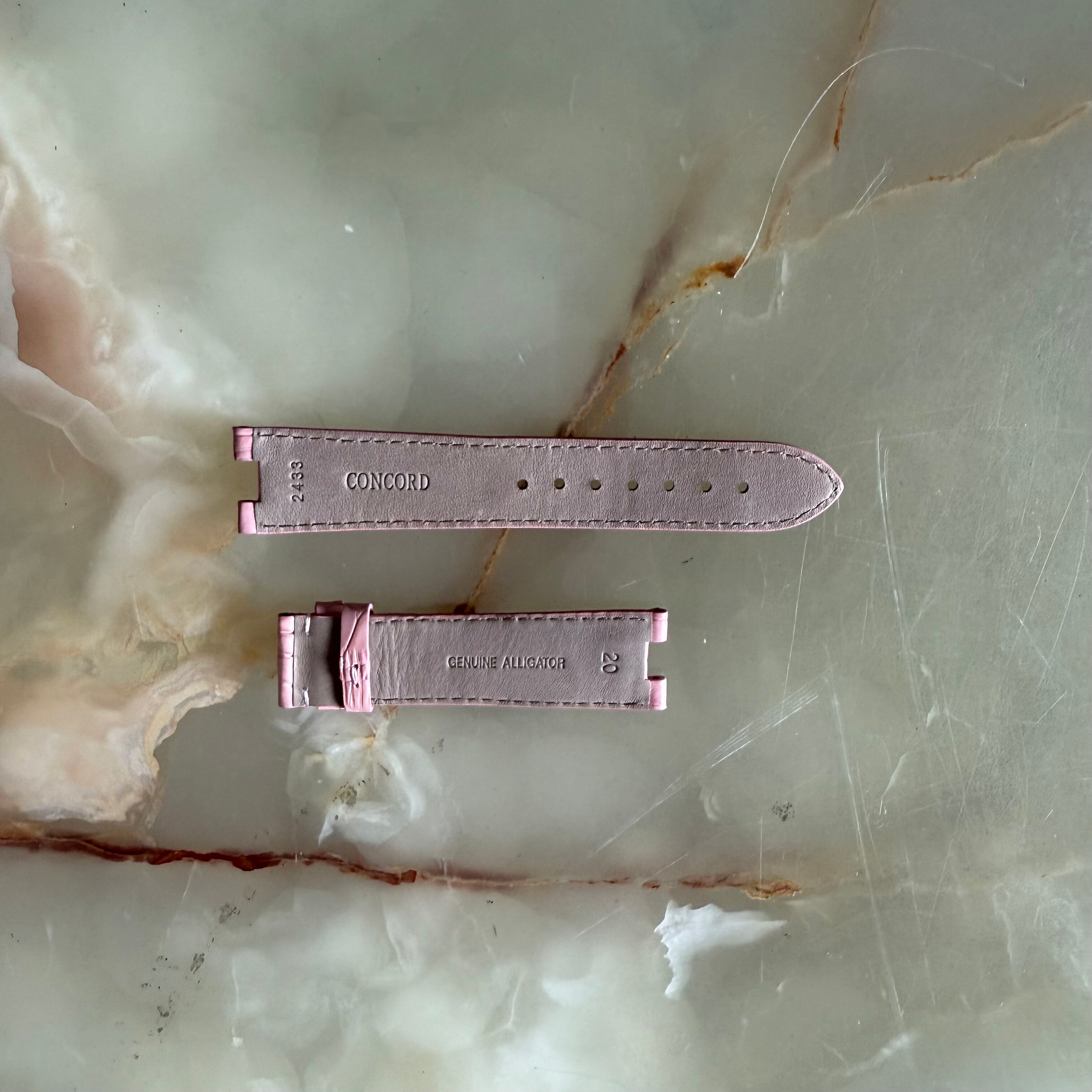 Authentic Concord Pink Crocodile Watch Strap Band 20mm 2433