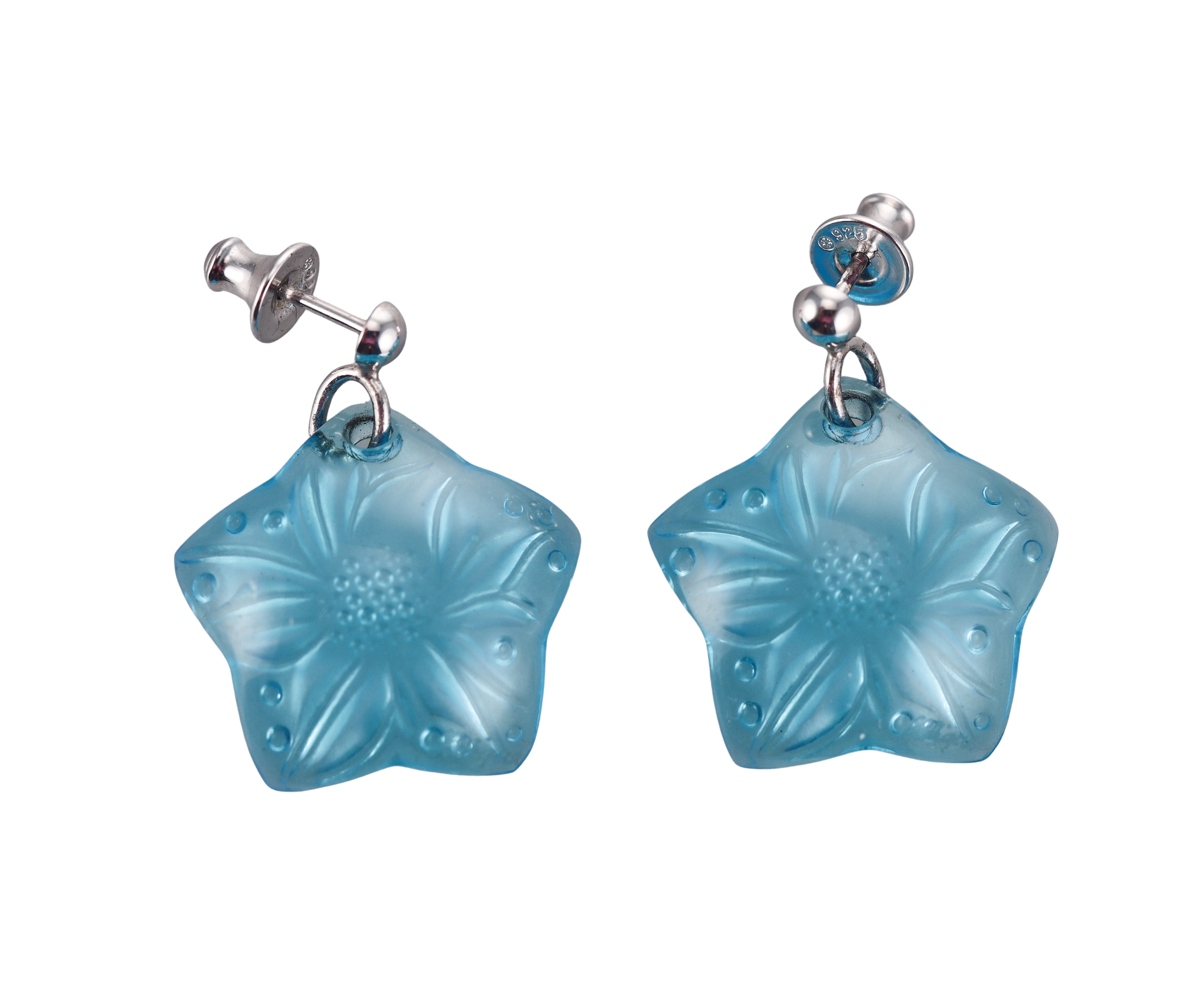New Lalique Crystal Blue Sterling Silver Earrings