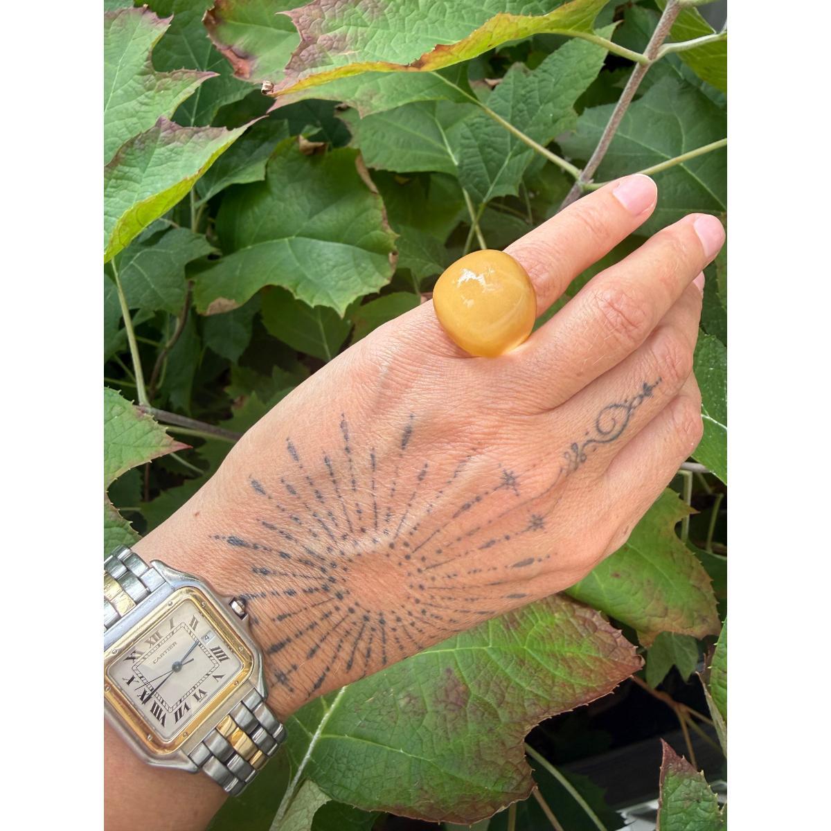 Lalique Cabochon Yellow Crystal Ring