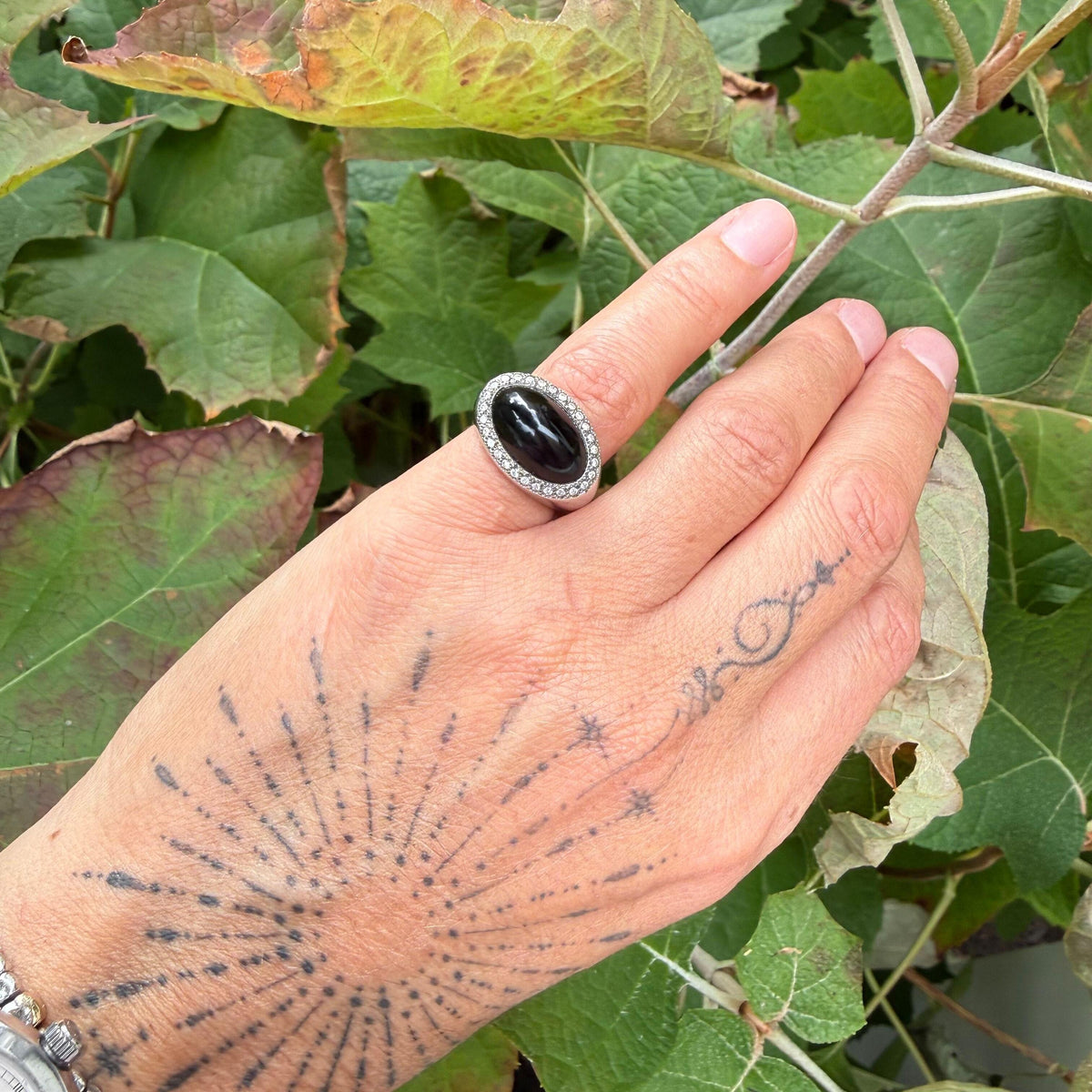 Lalique Petillante Cabochon Diamond Black Crystal Sterling Silver Ring 10285400