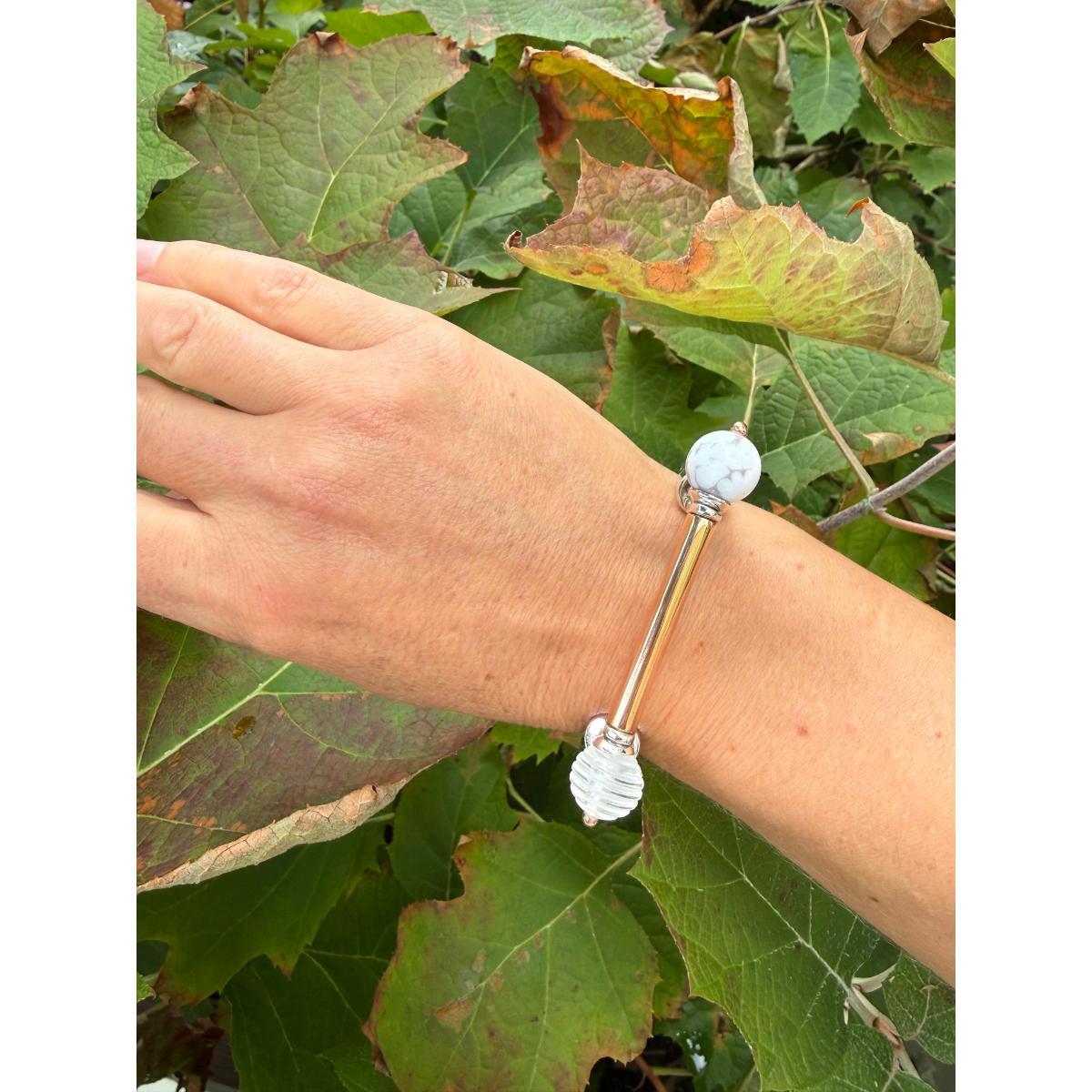 Lalique 1928 Clear Crystal Marble Silver Gold Plated Cord Bracelet 10583100