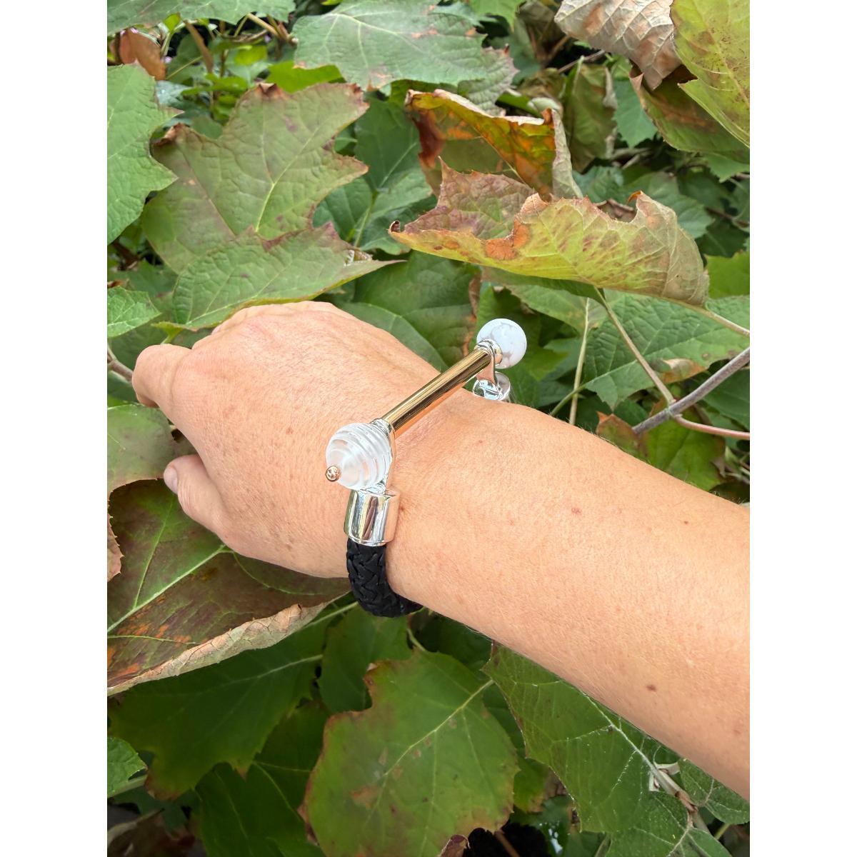 Lalique 1928 Clear Crystal Marble Silver Gold Plated Cord Bracelet 10583100