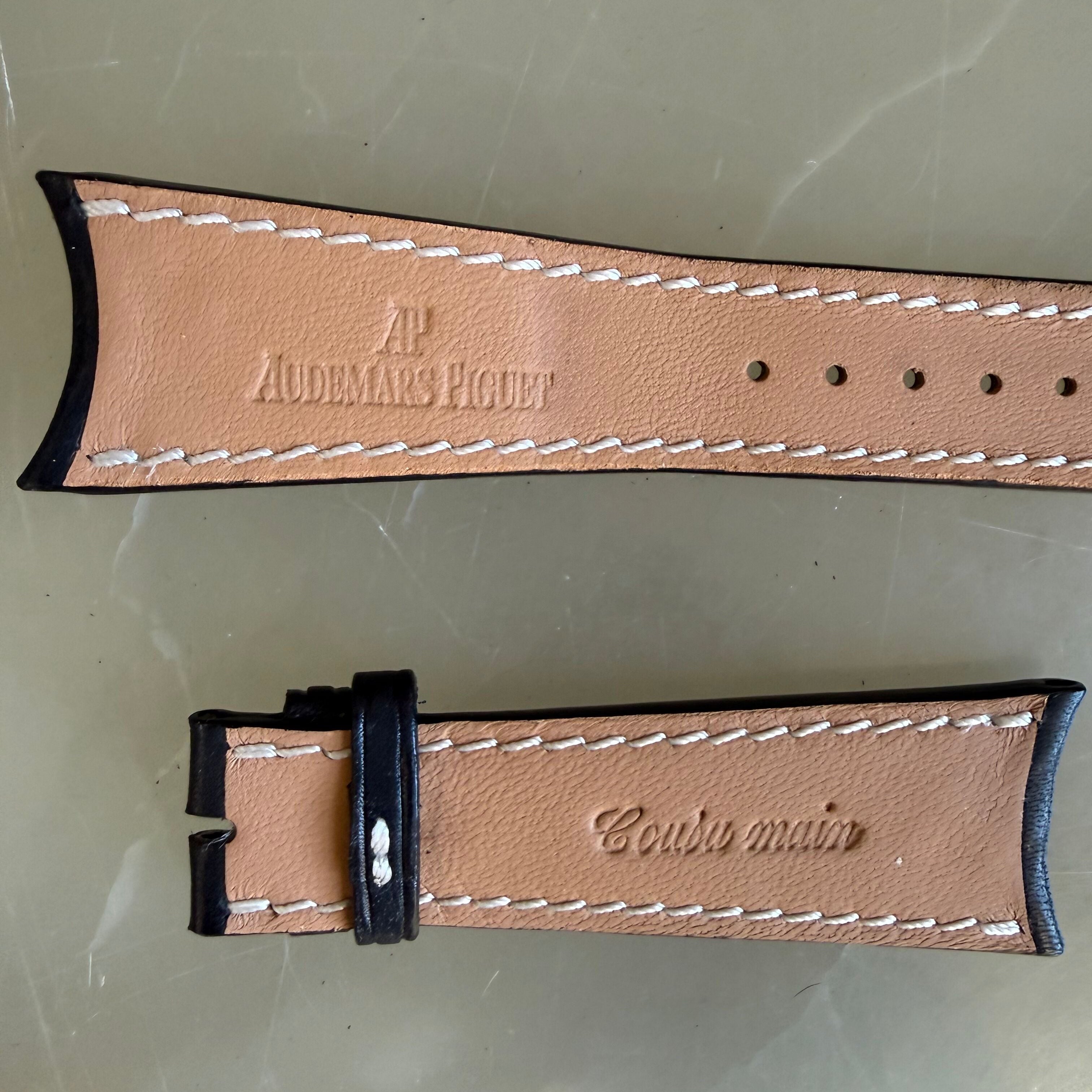 Authentic Audemars Piguet Black Leather White Stitching Watch Band Strap 24mm