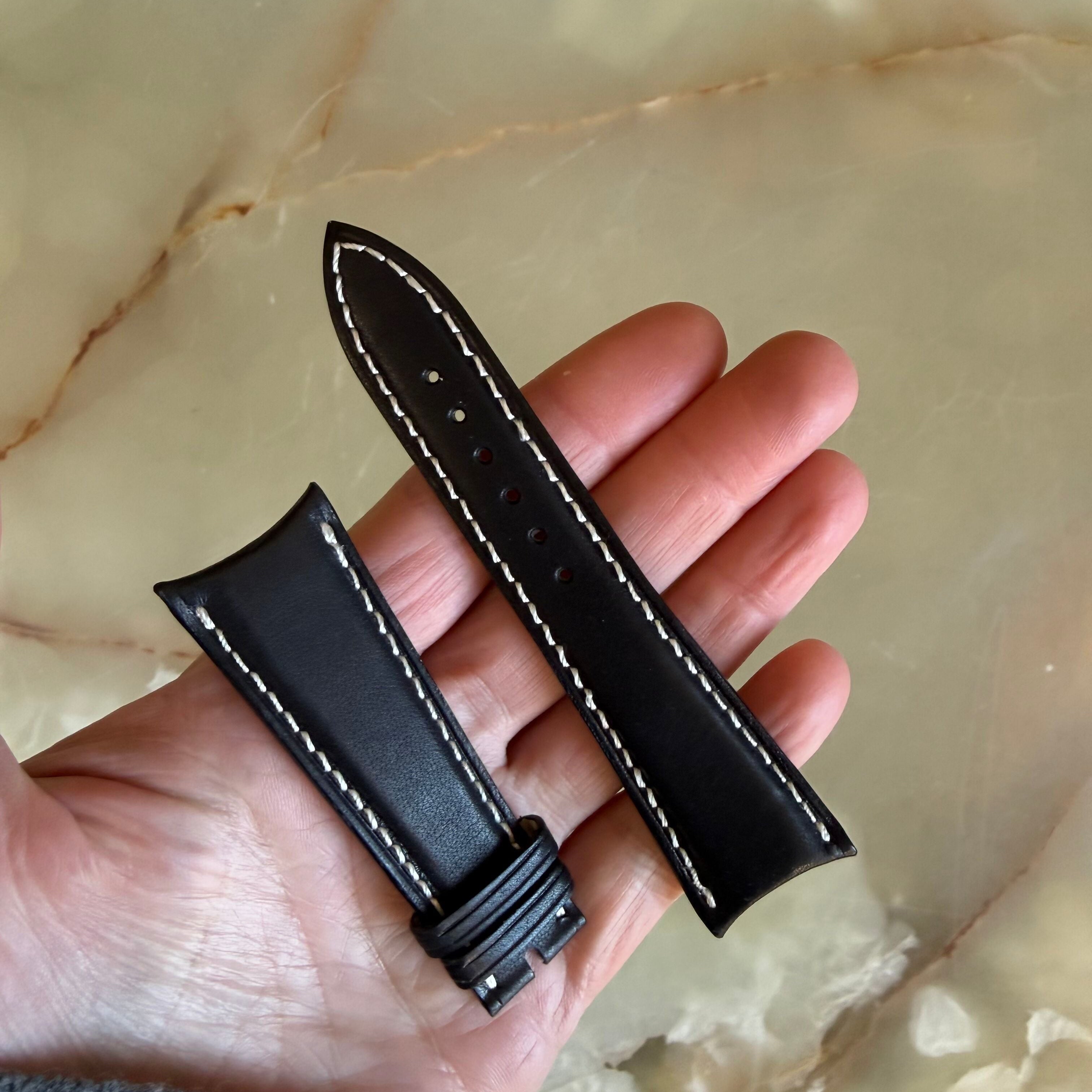 Authentic Audemars Piguet Black Leather White Stitching Watch Band Strap 24mm