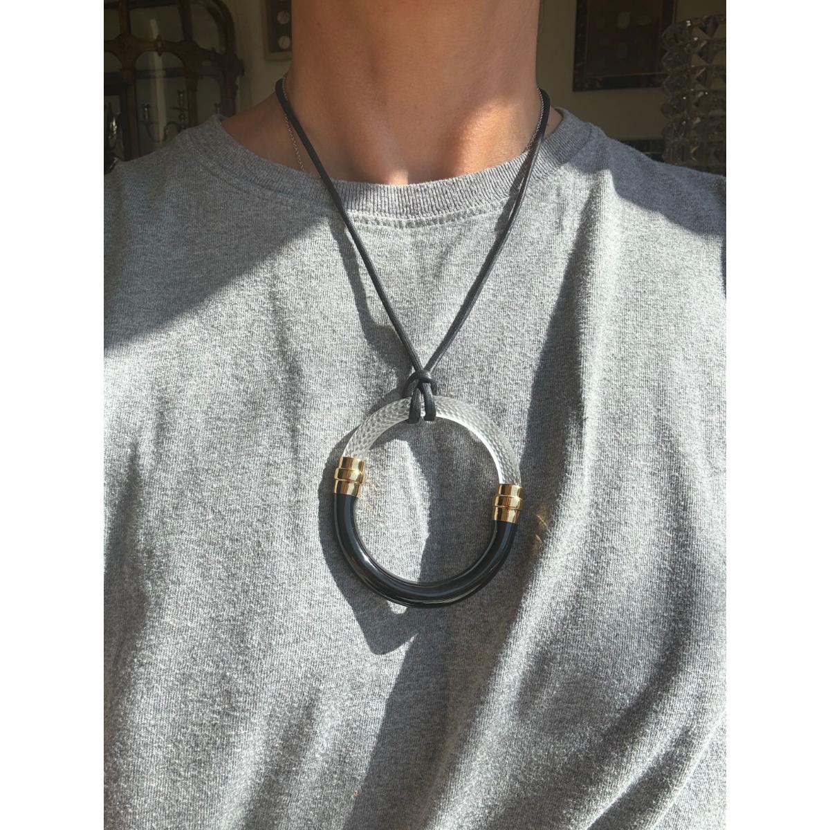 Lalique 1927 Crystal Circle Pendant Gold Plated Cord Necklace 10581200