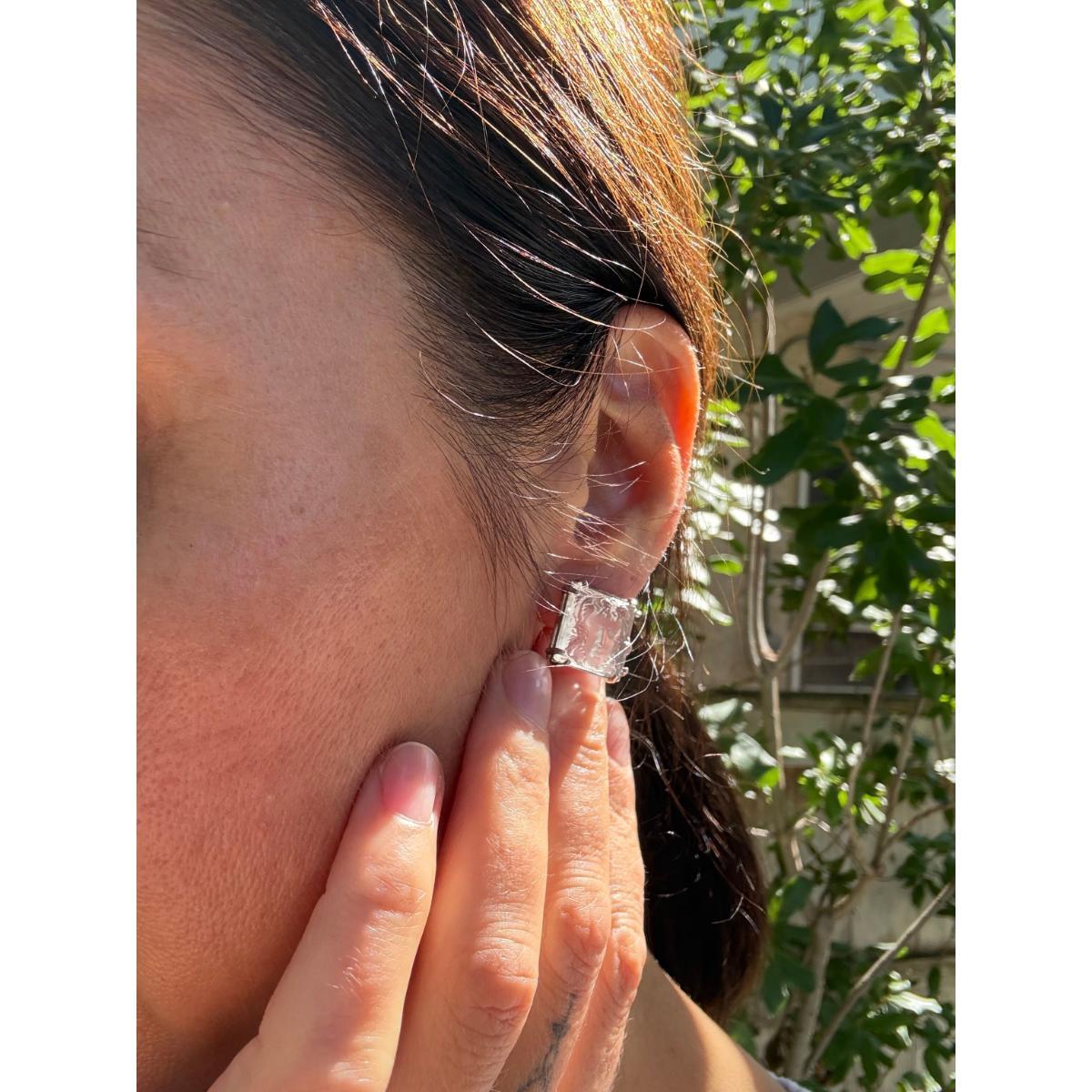 Lalique Arethuse Clear Crystal Sterling Silver Square Earrings 10485900