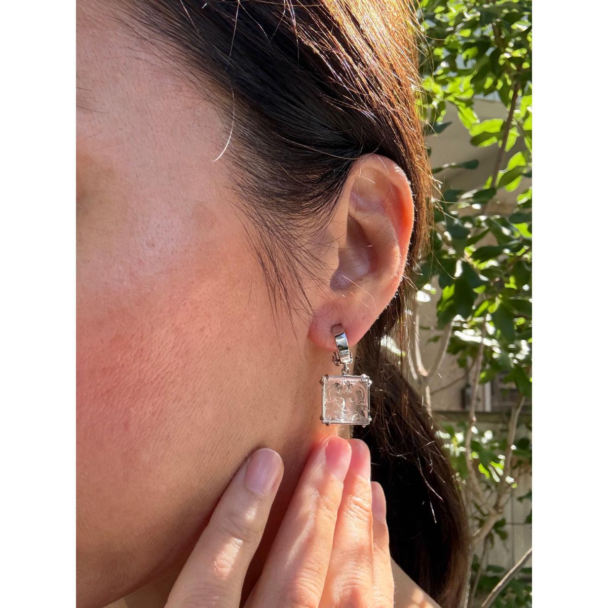 Lalique Arethuse Clear Crystal Sterling Silver Square Clip Earrings 10461200