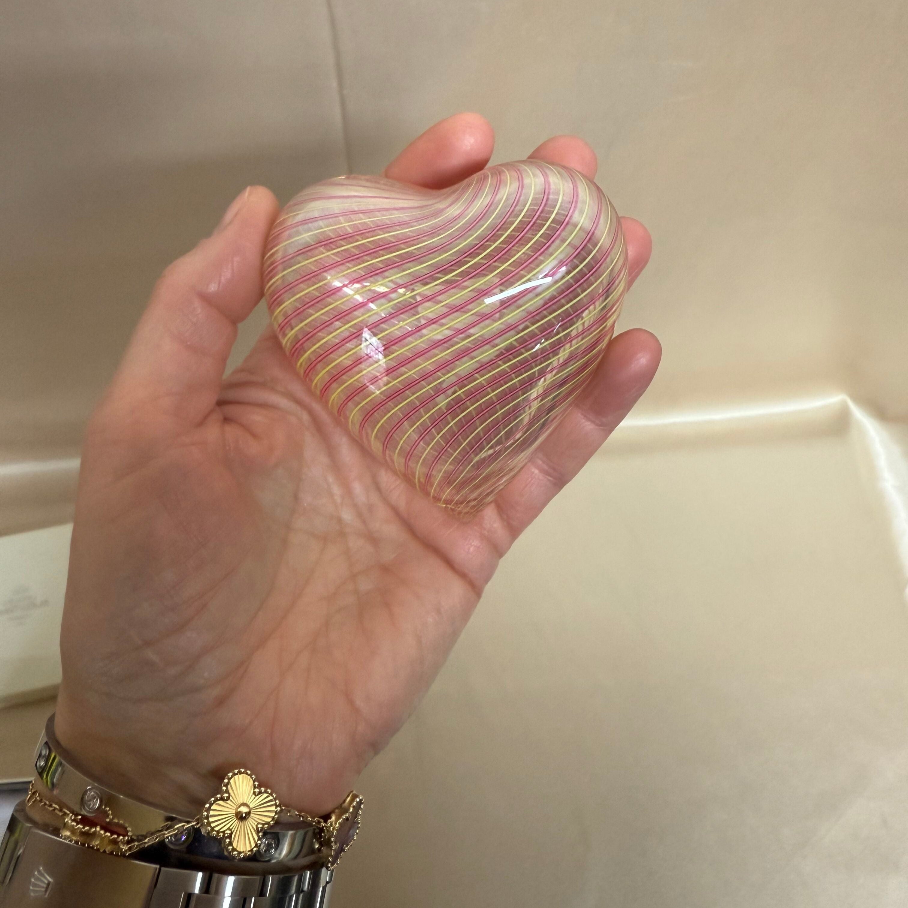 Saint-Louis Pink & Yellow Heart Paperweight
