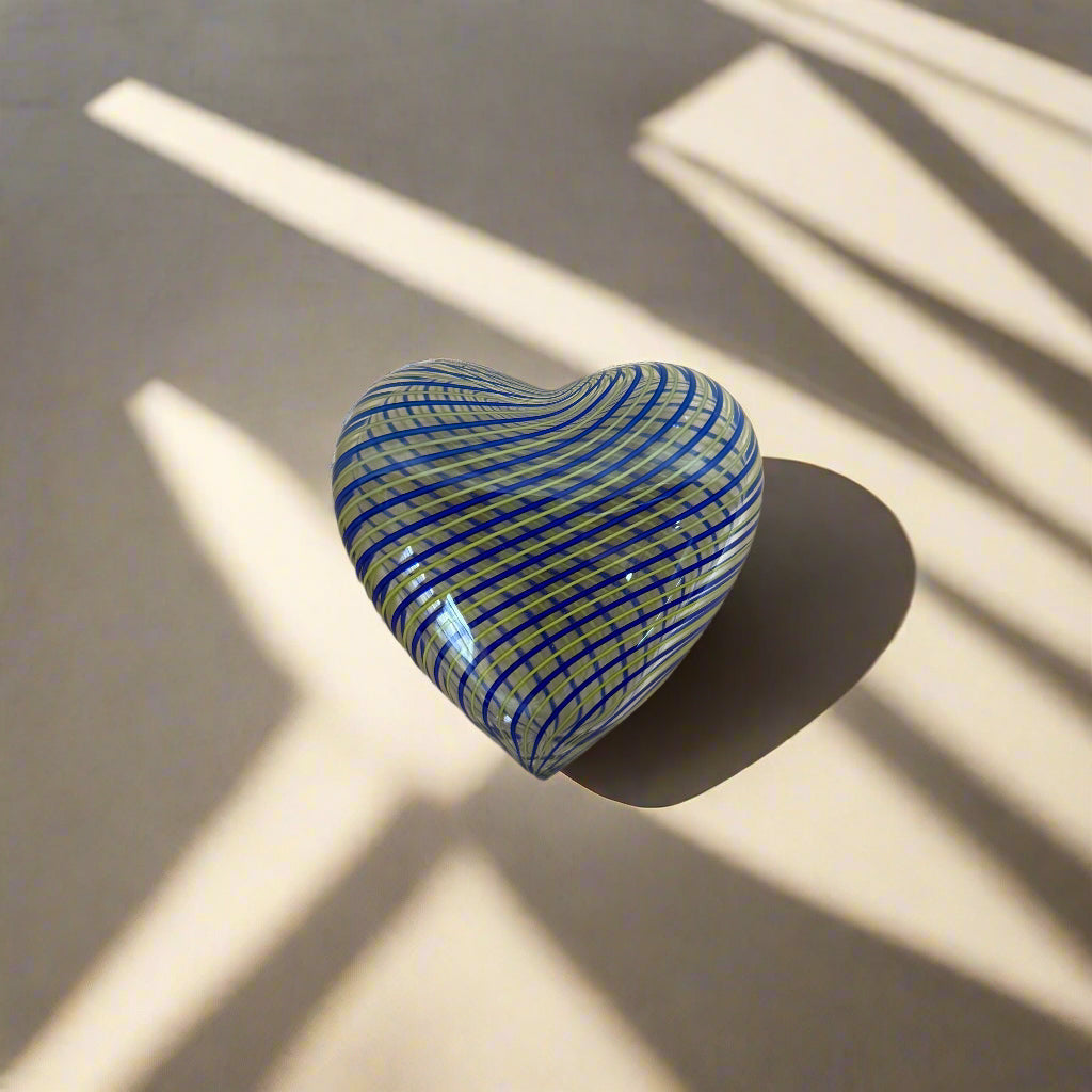 Saint-Louis Blue & Yellow Heart Paperweight