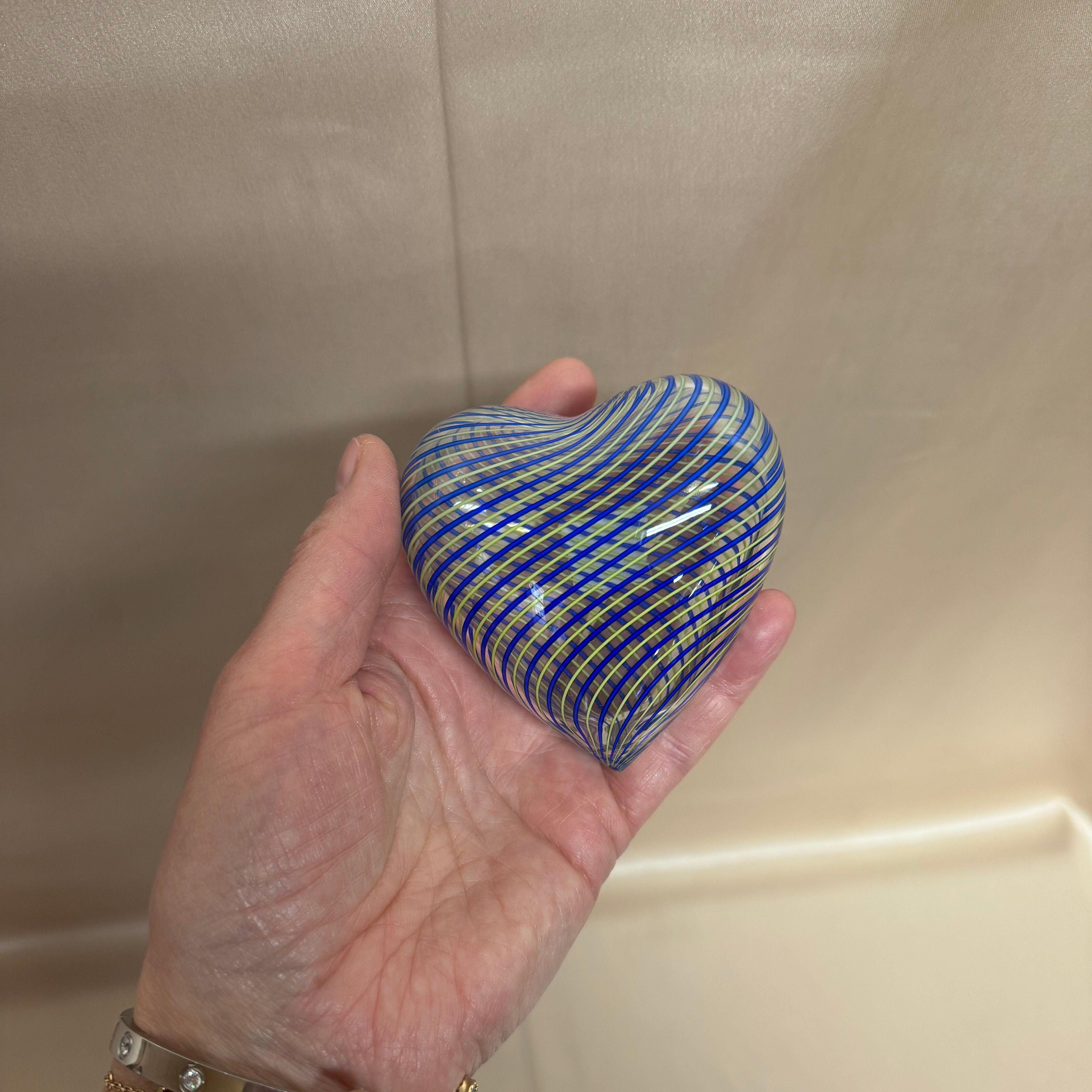 Saint-Louis Blue & Yellow Heart Paperweight