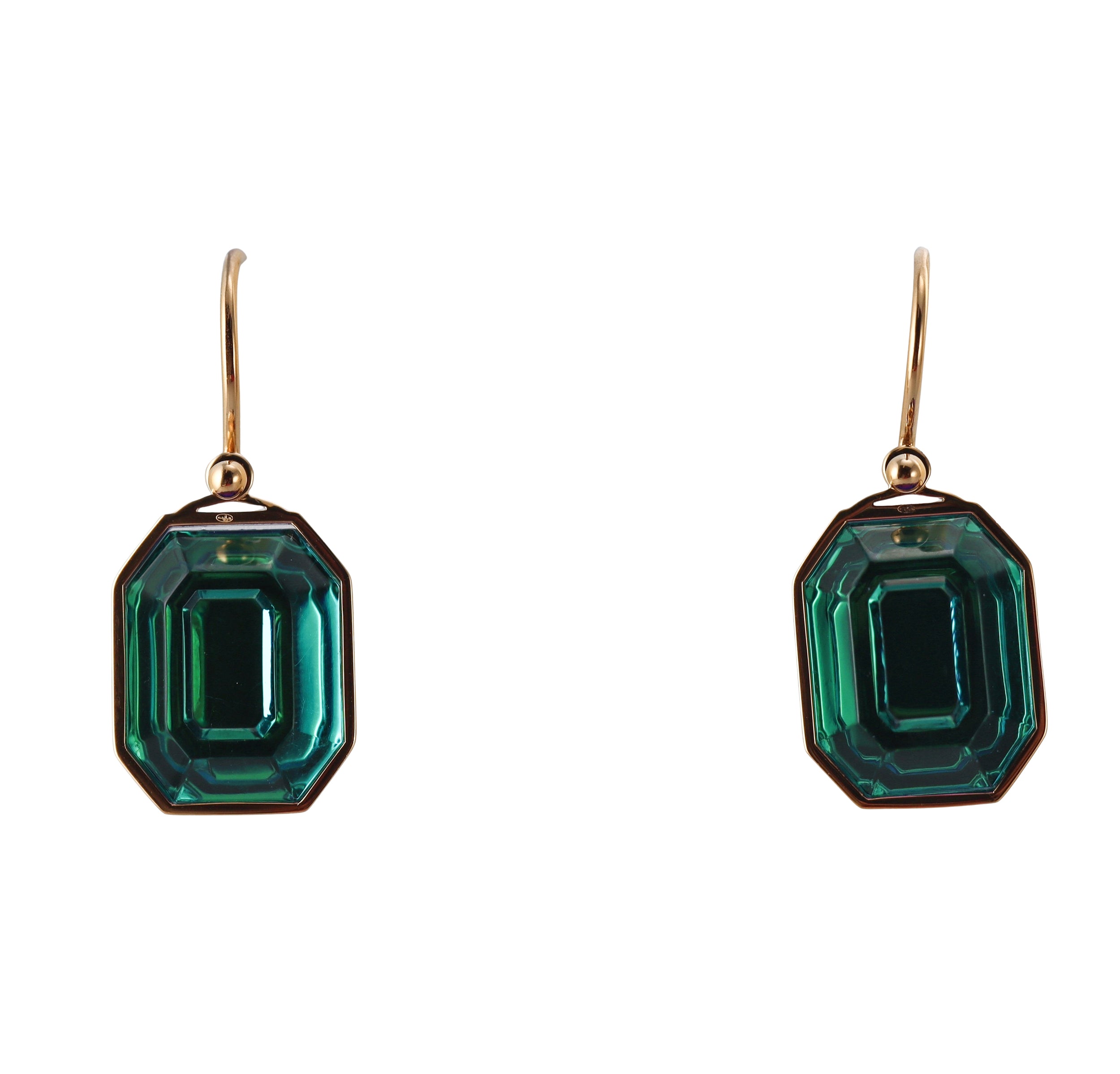 Baccarat Harcourt 18k Gold Vermeil Sterling Silver Greenish Blue Crystal Earrings 2814682