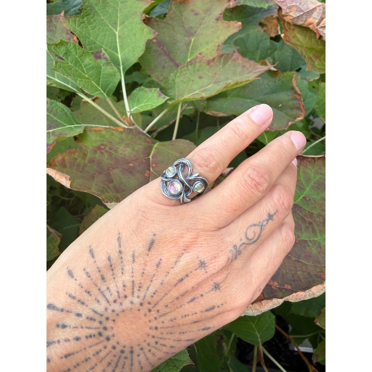 Lalique Ronces Flower Crystal Sterling Silver Ring 7803000