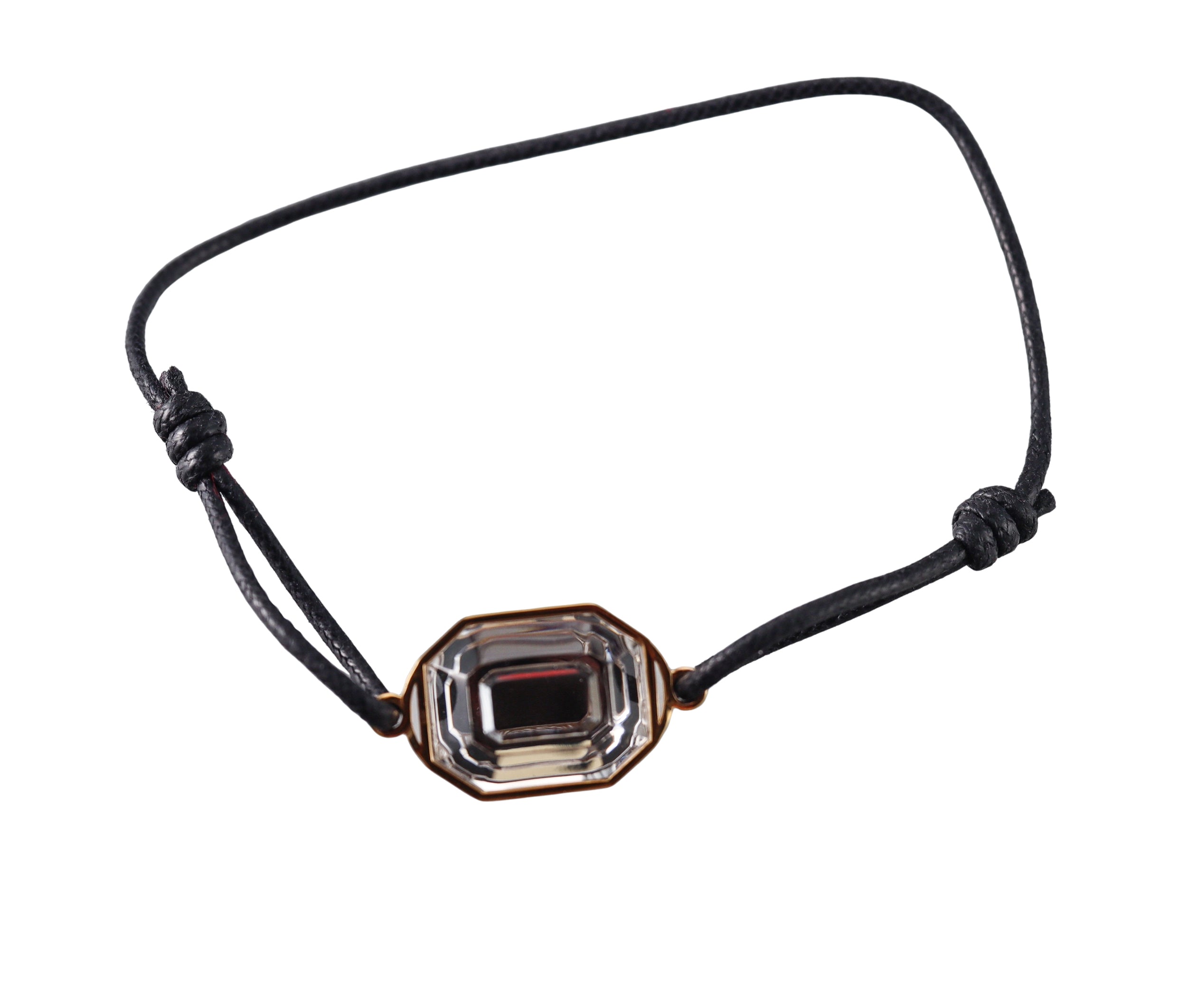 Baccarat Harcourt Sterling 18k Gold Plated Clear Crystal Mirror Leather Bracelet 2814694