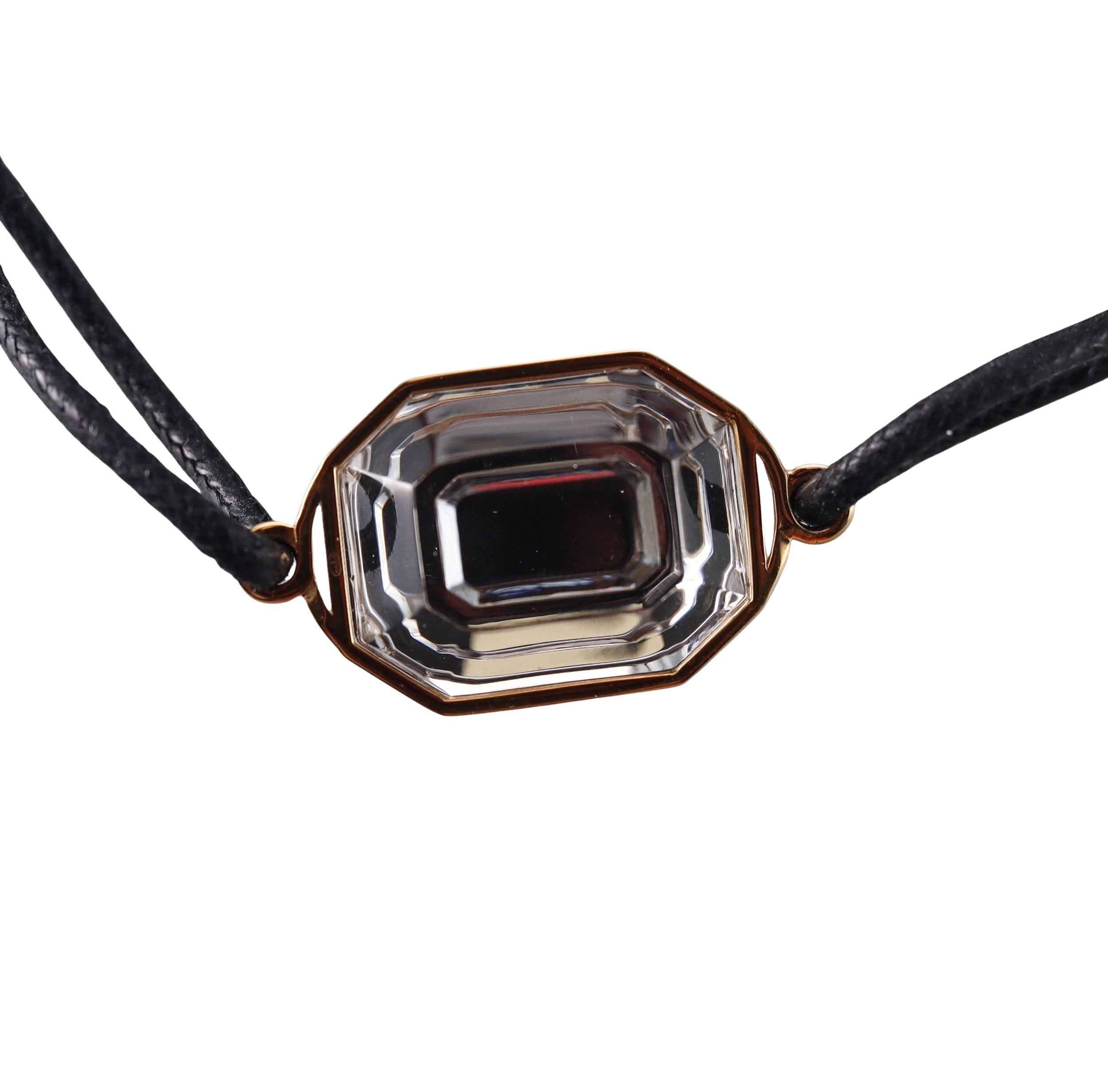 Baccarat Harcourt Sterling 18k Gold Plated Clear Crystal Mirror Leather Bracelet 2814694