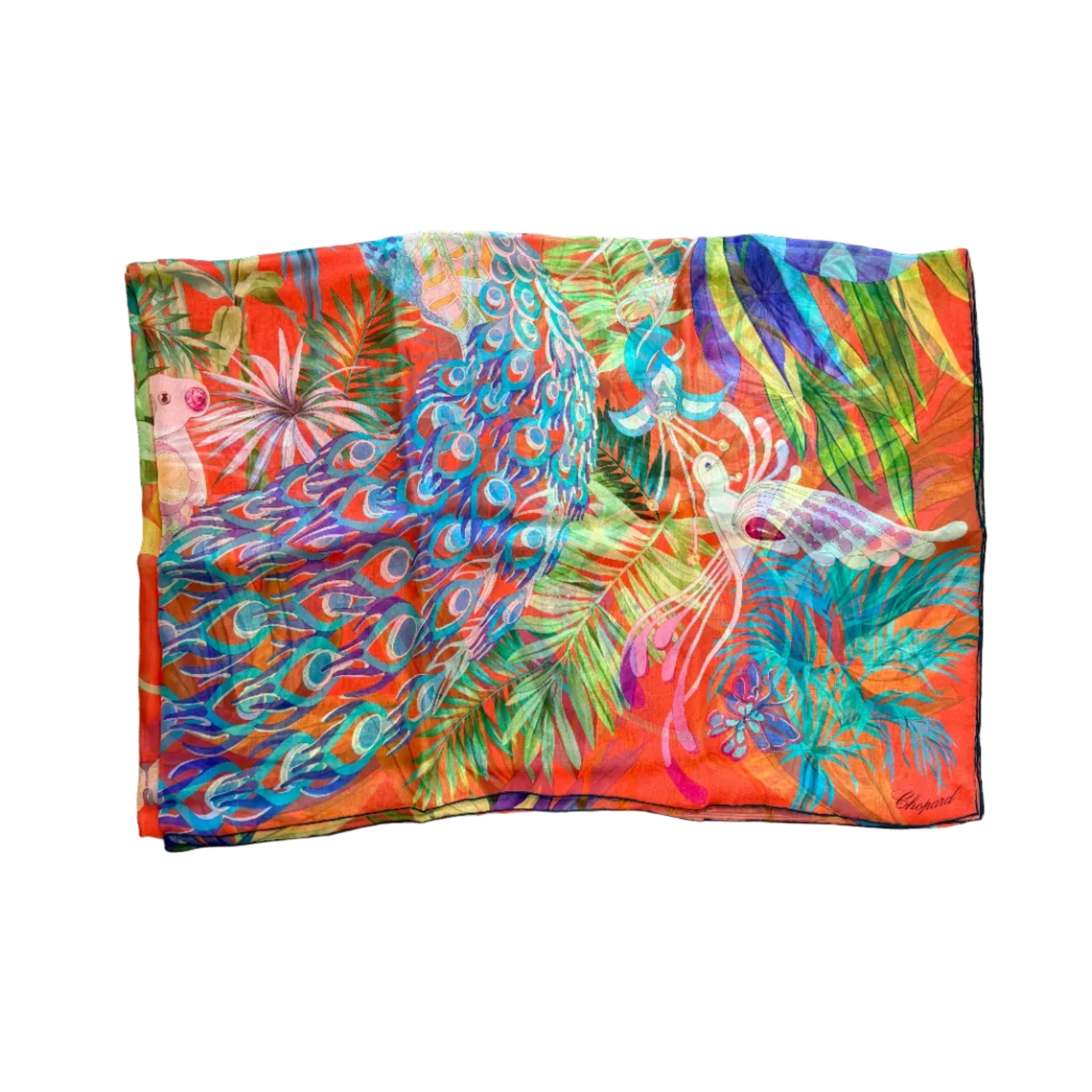 Chopard Animal World Orange Organic Silk Chiffon Womens Stole/Scarf 95005-0472
