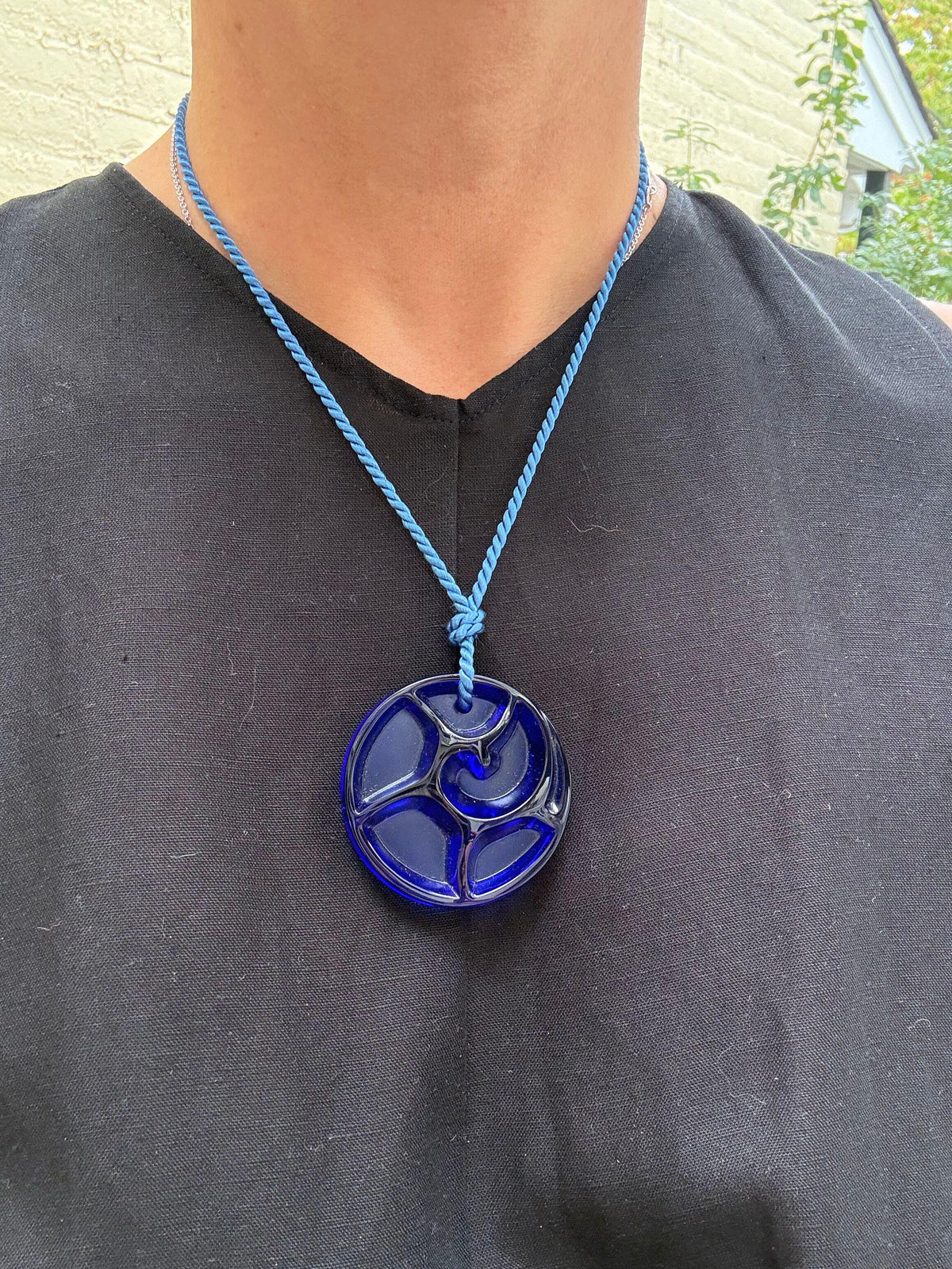 Lalique Tourbillon Cap Ferrat Blue Crystal Pendant Cord Necklace 7740400