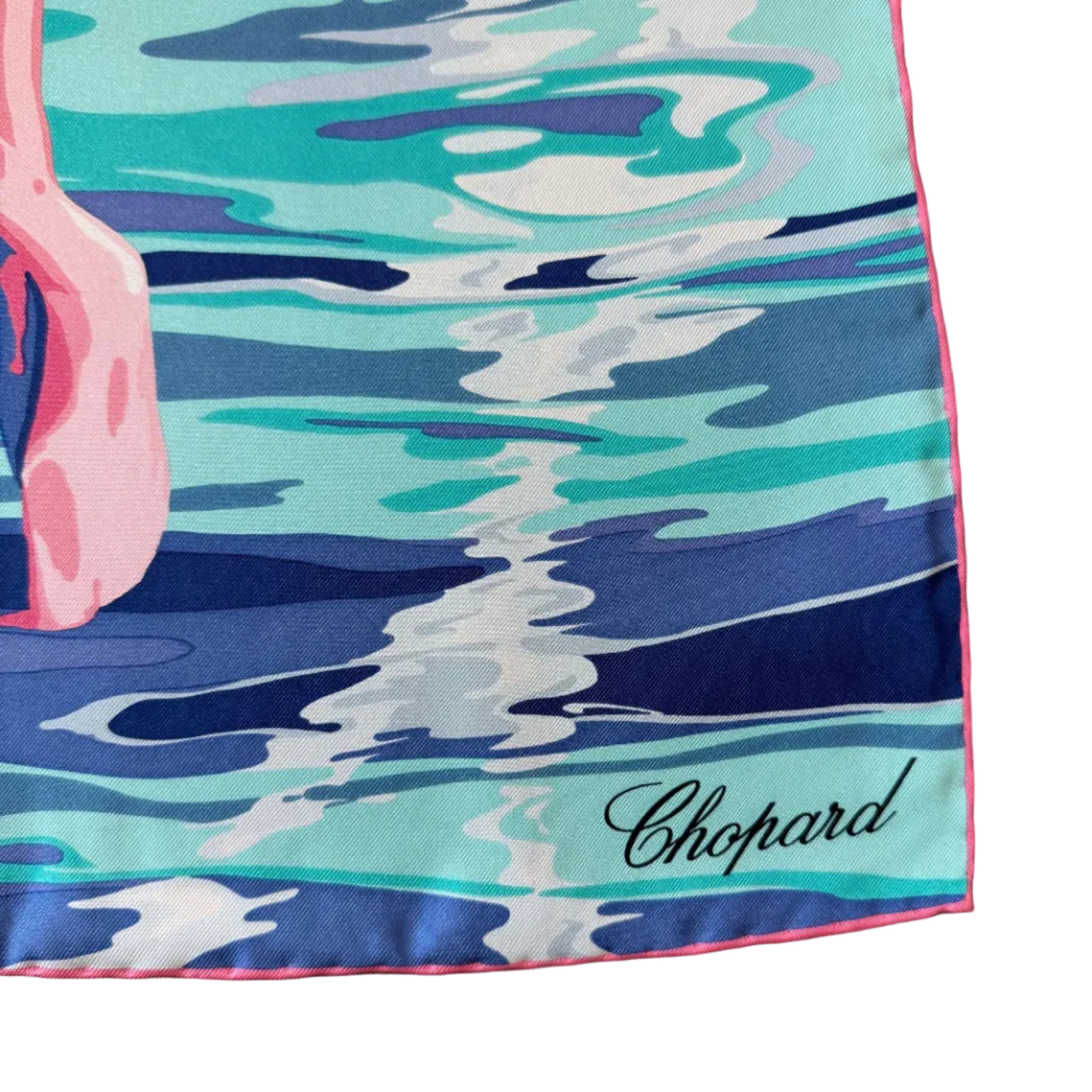 Chopard Flamingo Blue Organic Silk Twill Womens Foulard Scarf 95002-0711