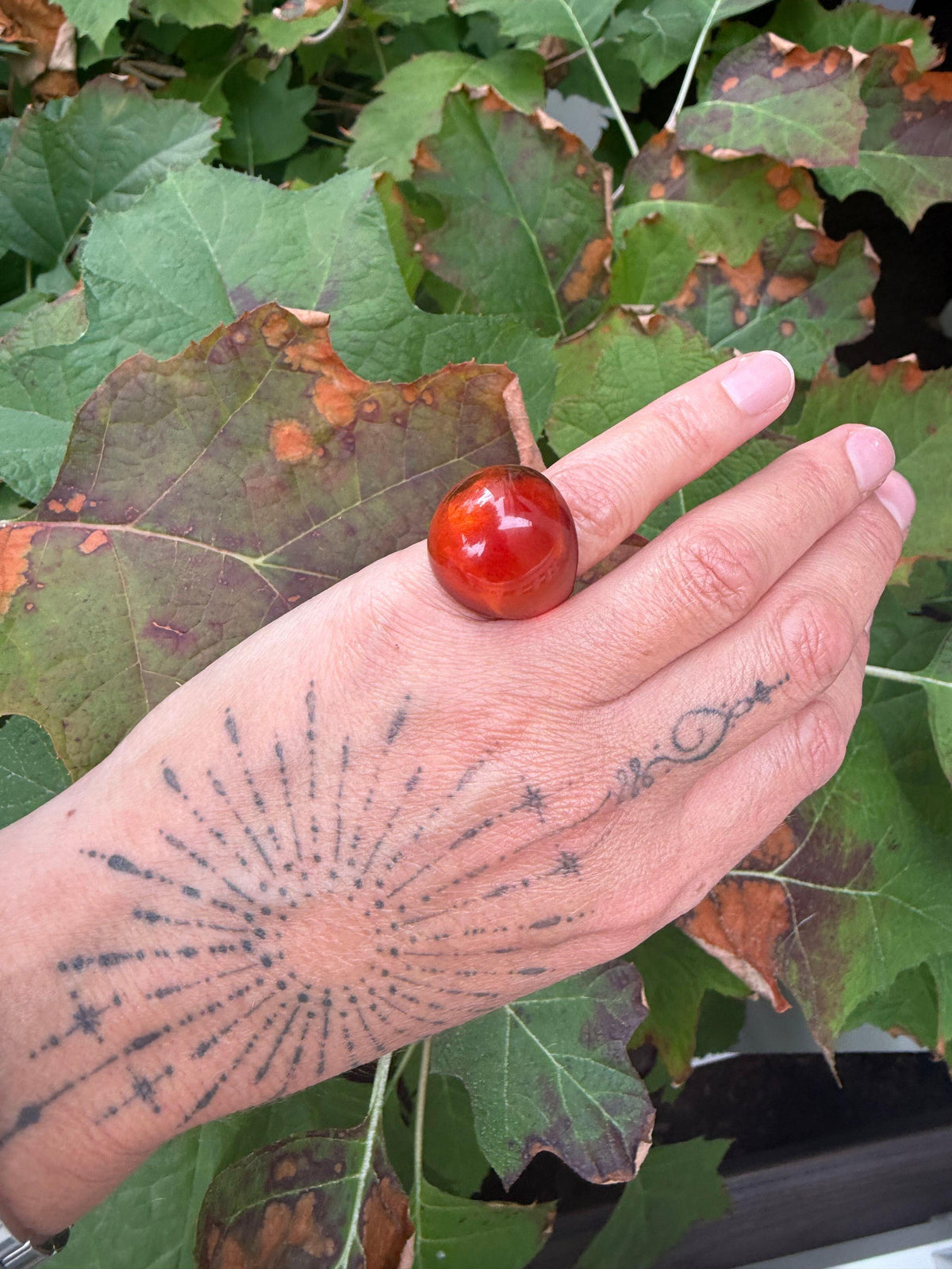 Lalique Cabochon Red Crystal Ring 6531500