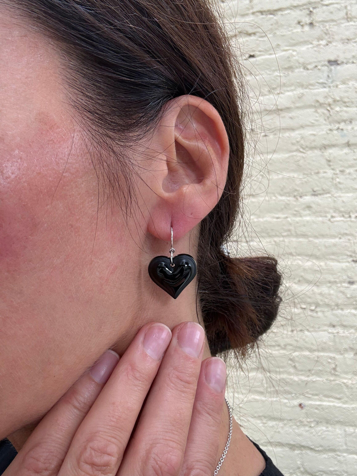 Lalique Amour Black Crystal Sterling Silver Heart Drop Earrings 7765200