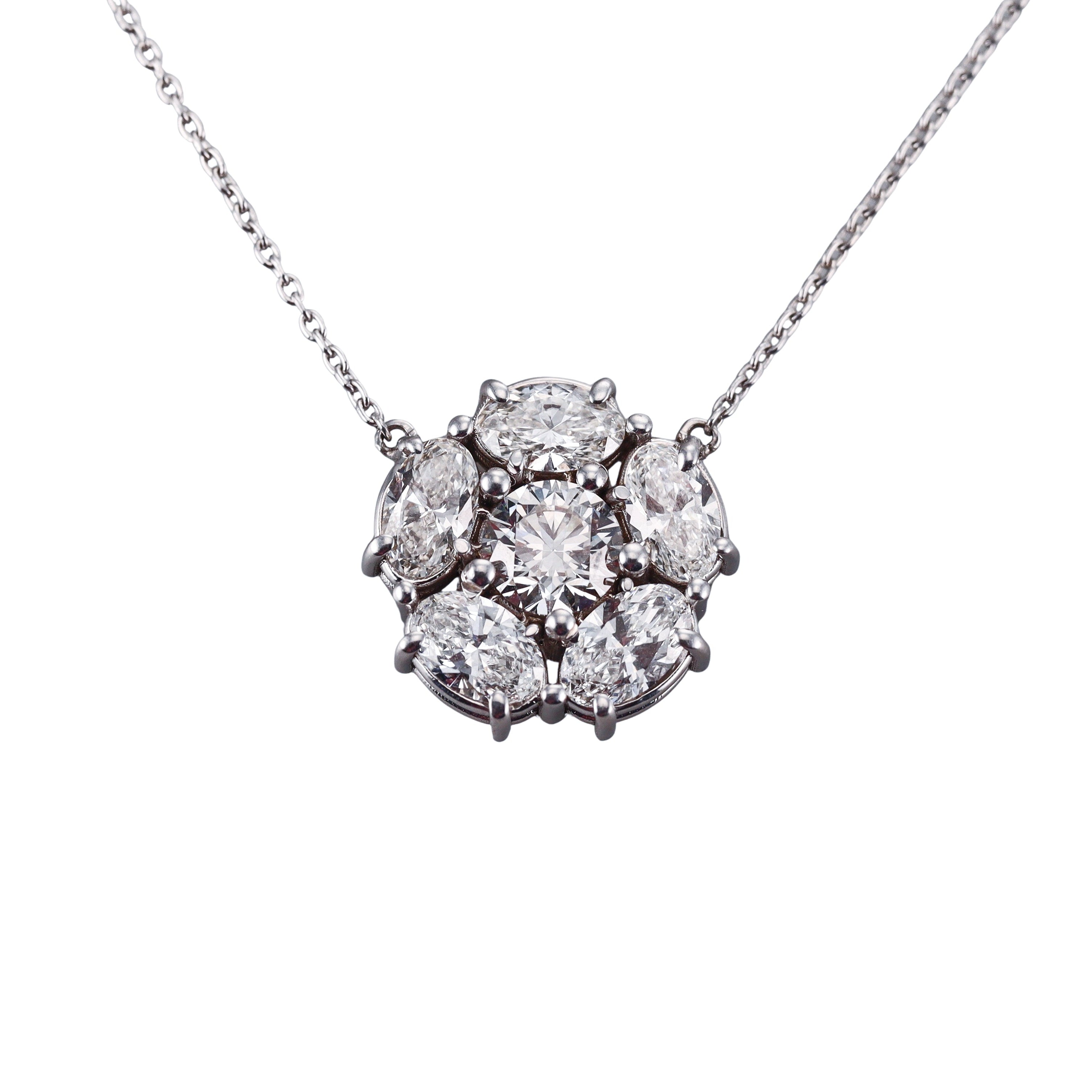 18k Solid Gold Lab Grown 7.10ctw Diamond Cluster Pendant Necklace