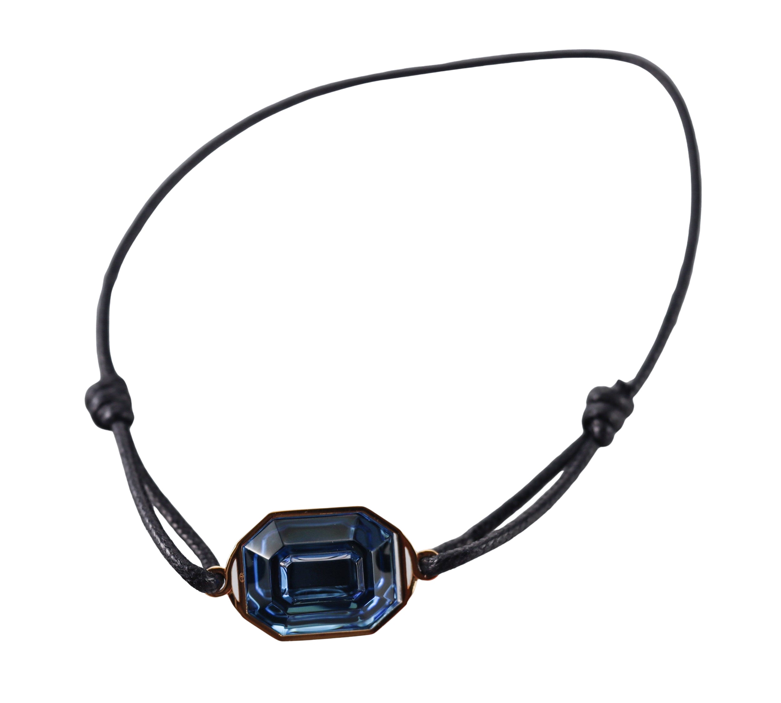 Baccarat Harcourt Sterling 18k Gold Plated Blue Crystal Mirror Leather Bracelet 2814693