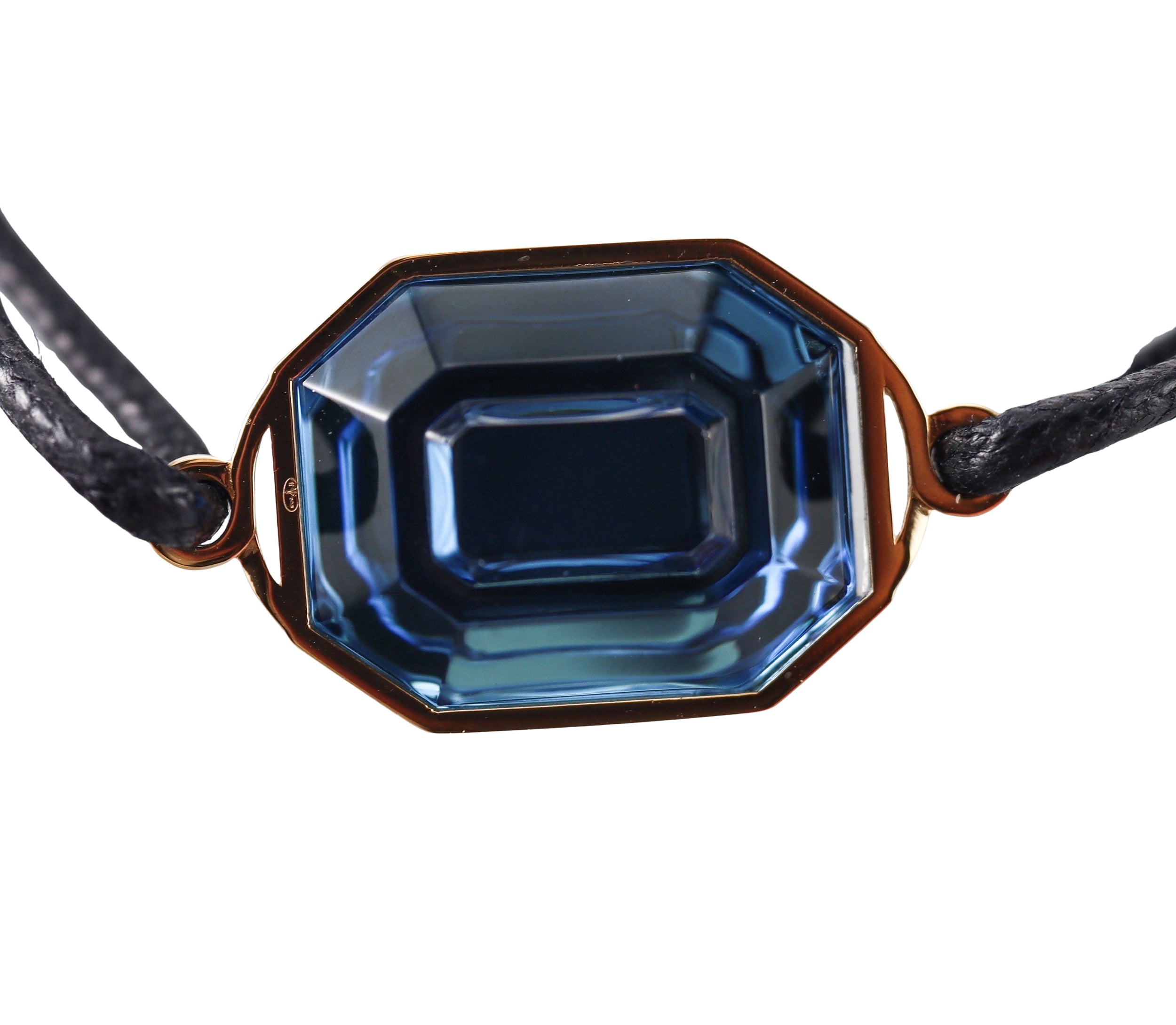 Baccarat Harcourt Sterling 18k Gold Plated Blue Crystal Mirror Leather Bracelet 2814693