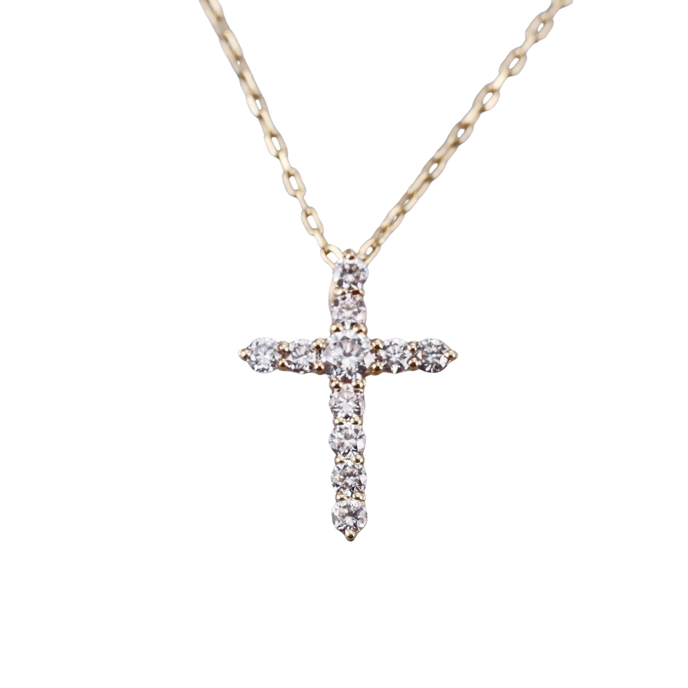 14k Solid Yellow Gold Lab Grown 0.30ctw Cross Pendant Necklace