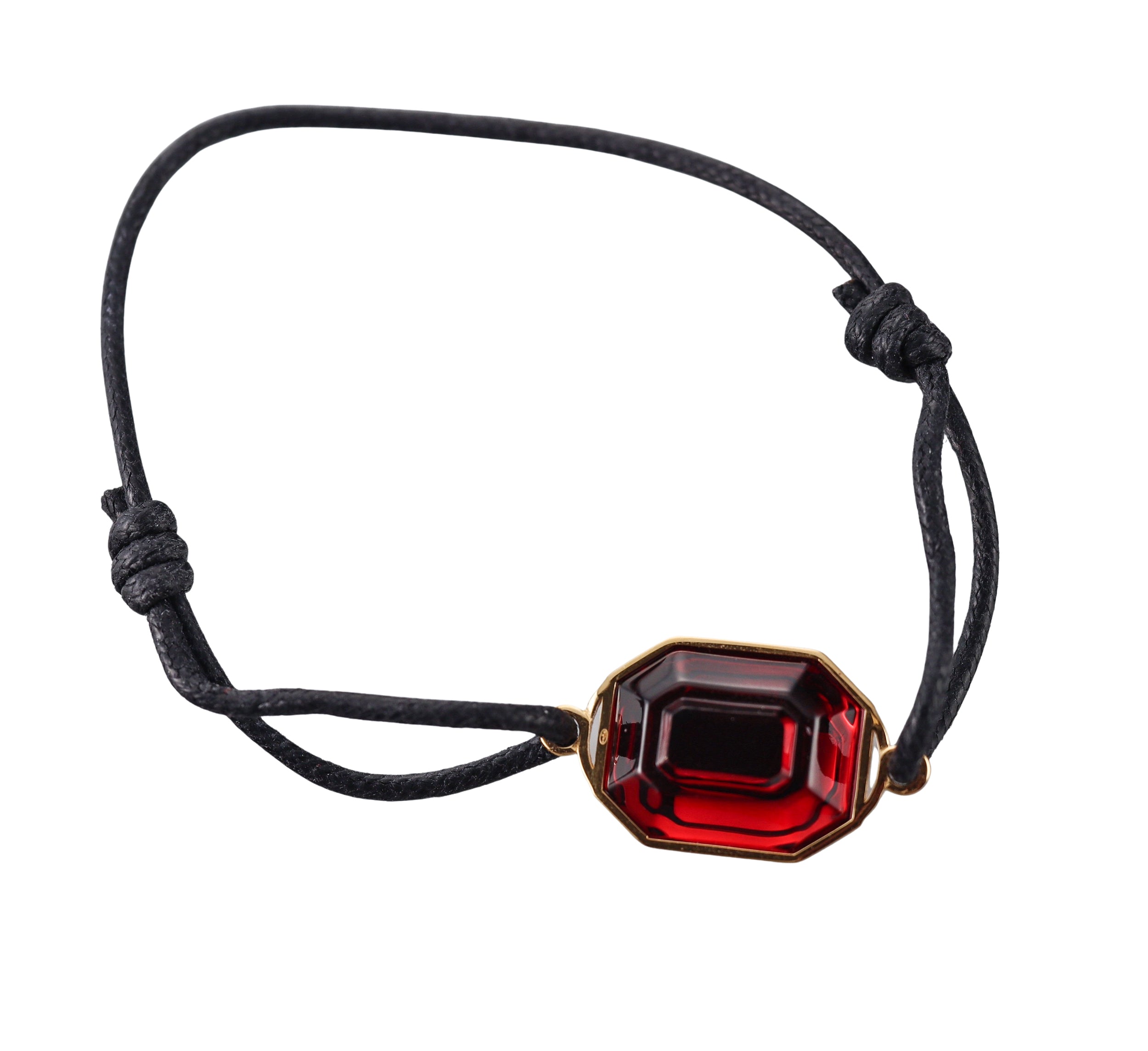 Baccarat Harcourt Sterling 18k Gold Vermeil Red Crystal Mirror Leather Bracelet 2814689