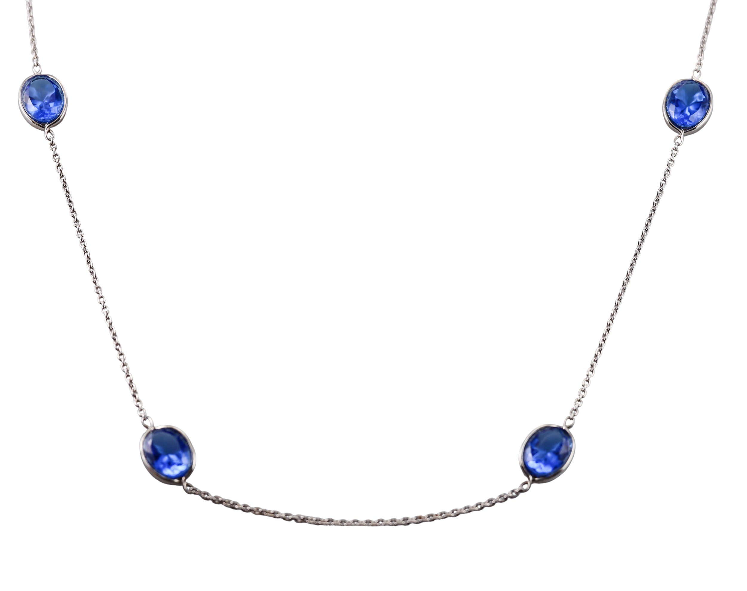 Baccarat Sterling Silver Blue Crystal Croise Long Necklace 2812953