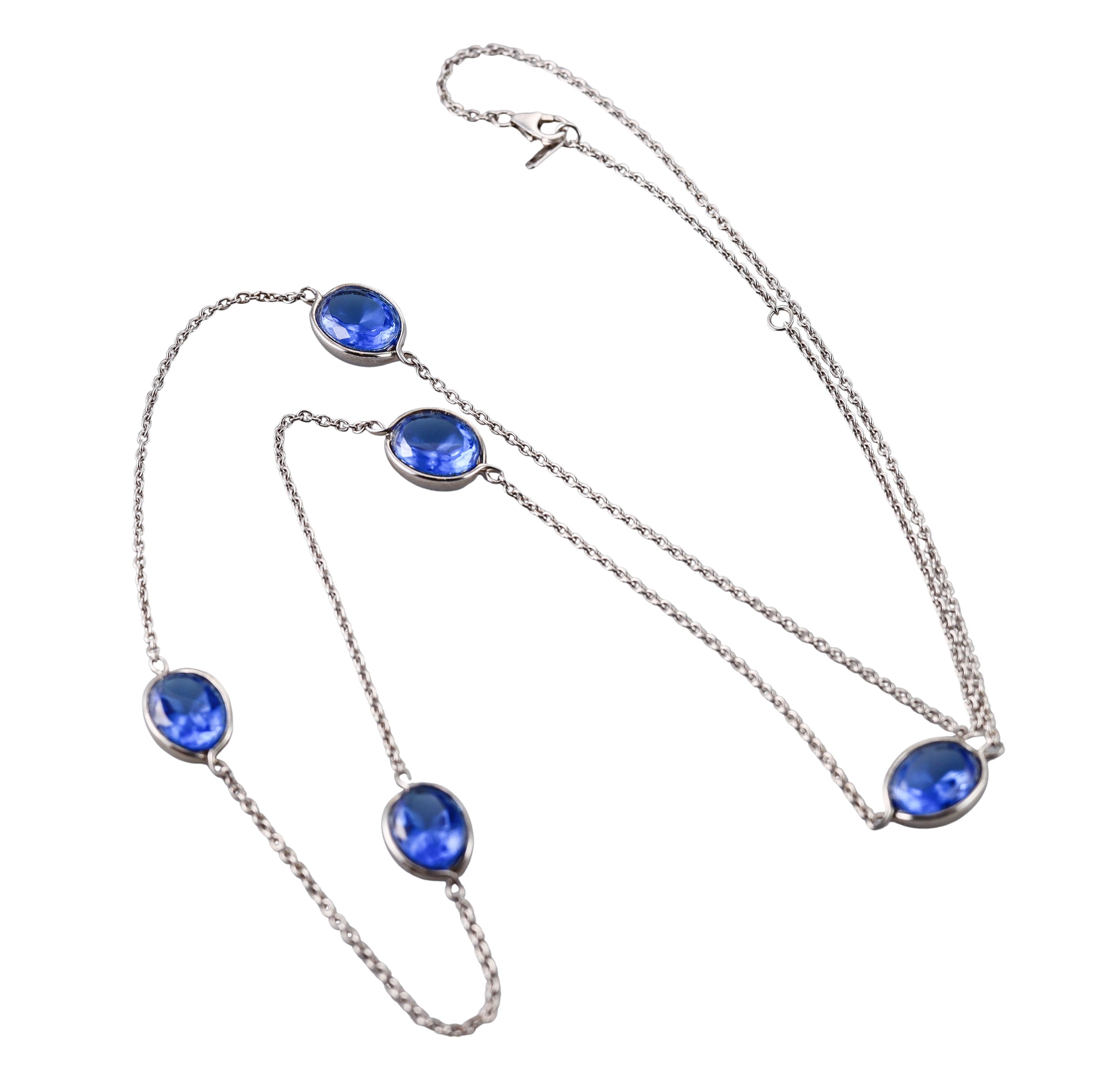 Baccarat Sterling Silver Blue Crystal Croise Long Necklace 2812953