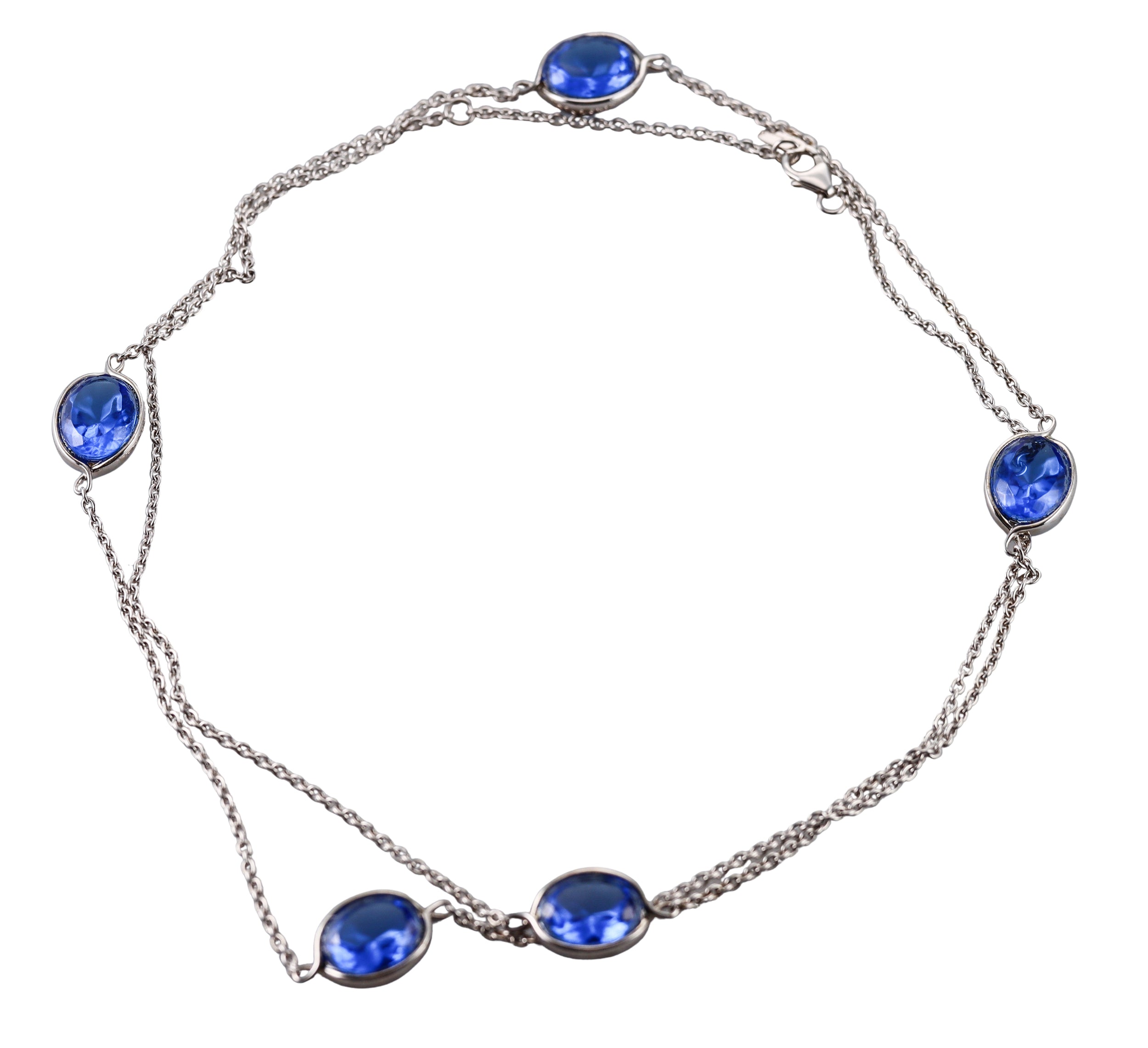Baccarat Sterling Silver Blue Crystal Croise Long Necklace 2812953