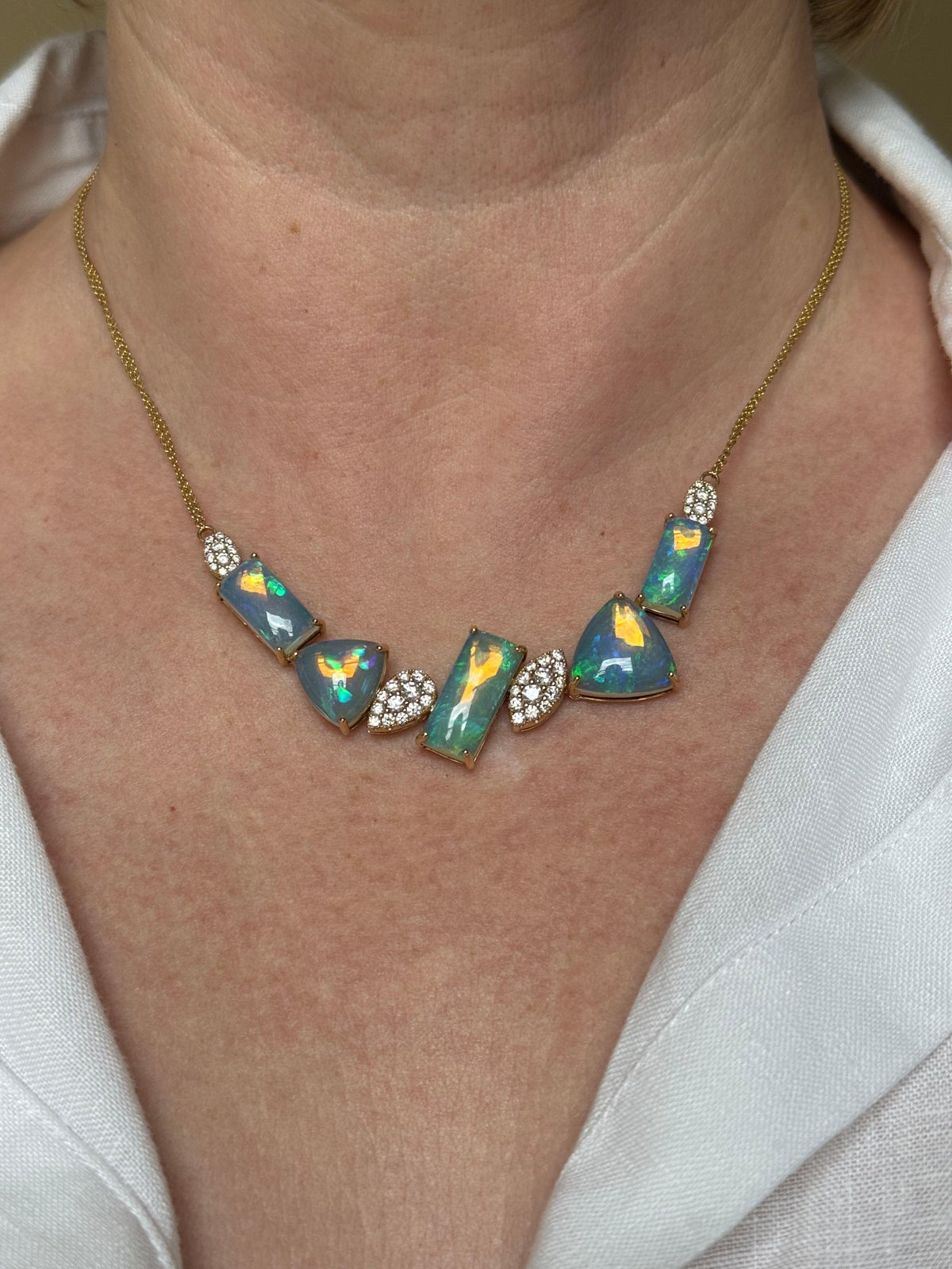 14k Gold Opal Diamond Necklace