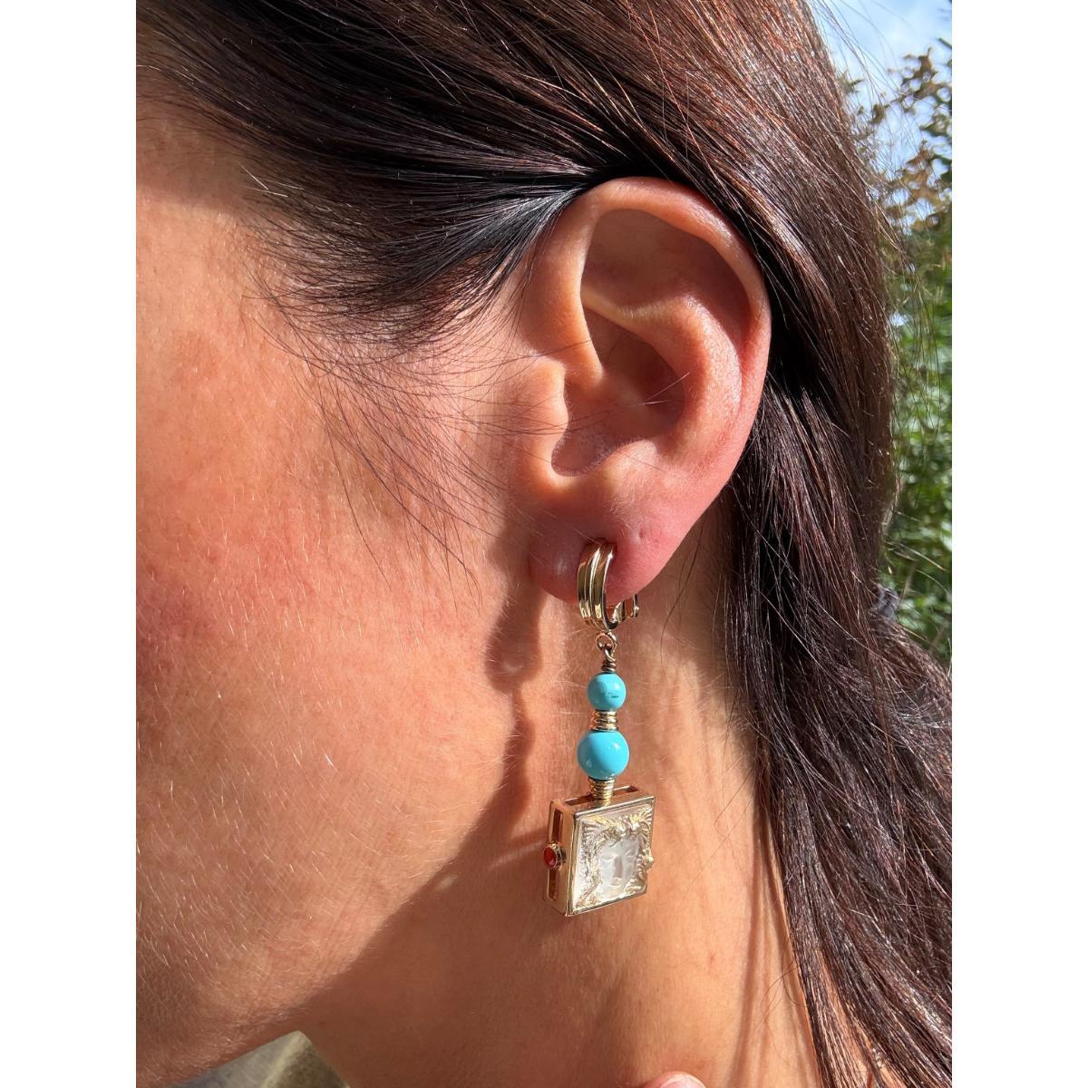Lalique Arethuse Crystal Turquoise Vermeil Silver Dangle Clip Earrings 10418100