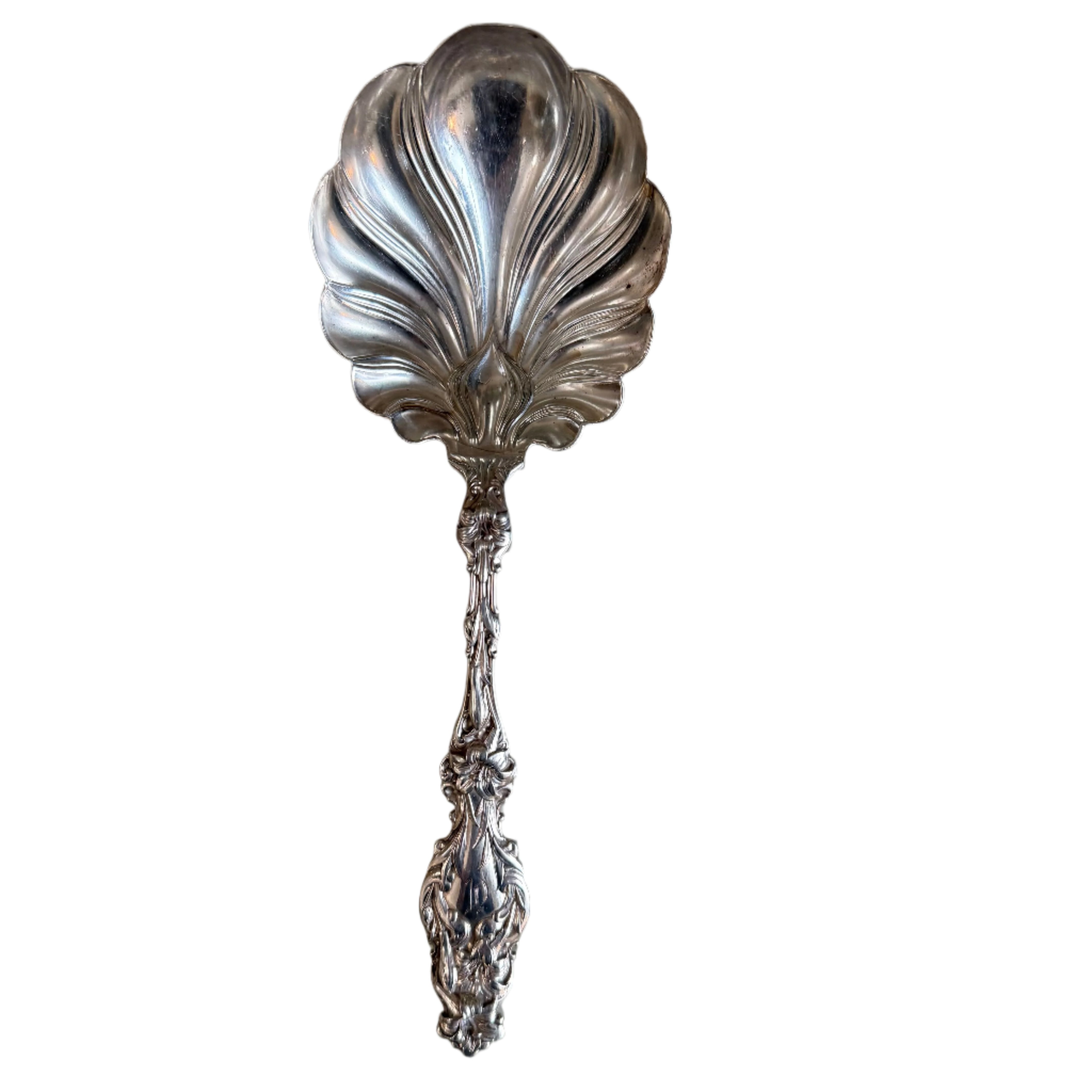 Whiting Lily Sterling Silver Large Solid Shell Berry Casserole Spoon